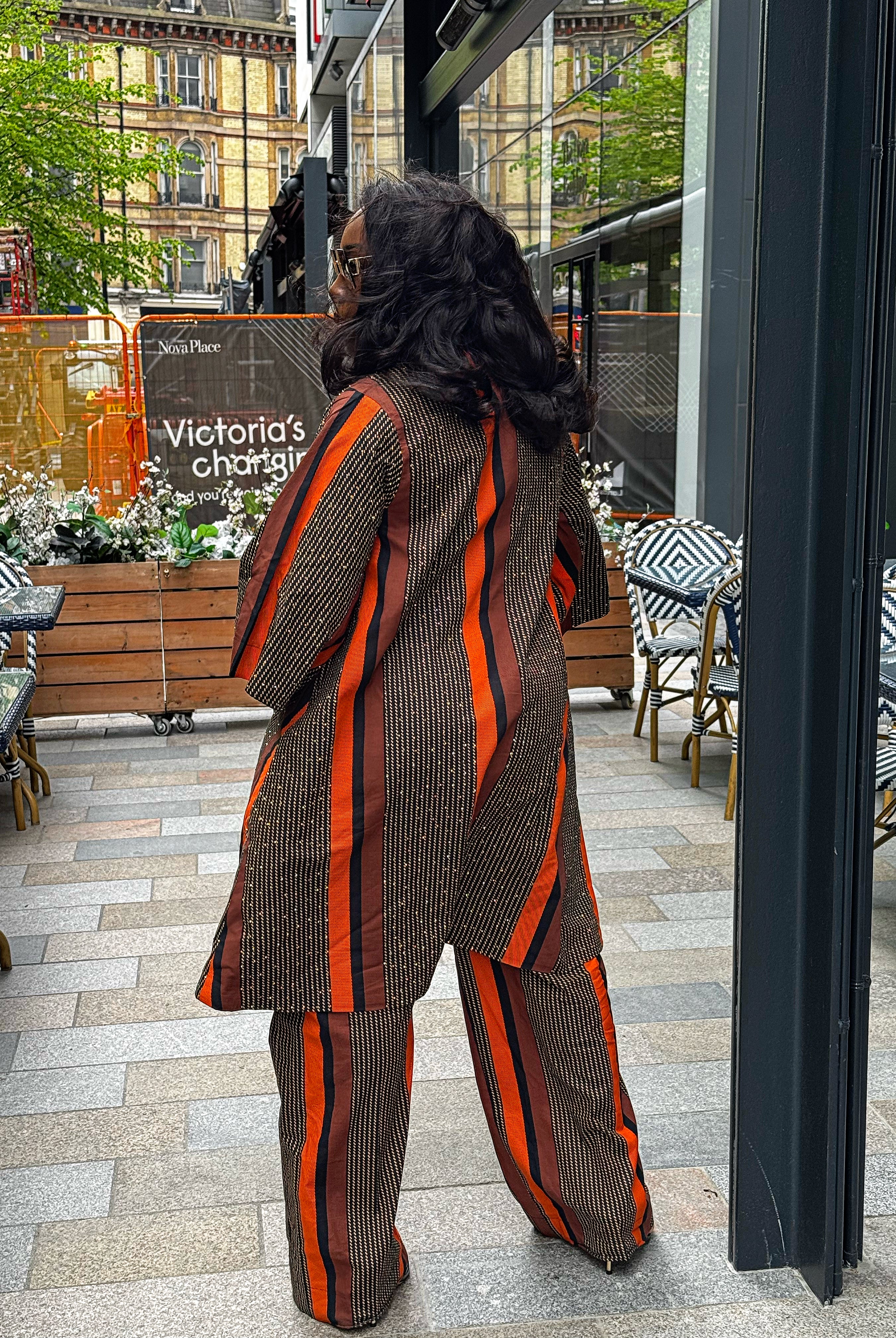 African Print outerwear | African print Jacket | Ankara kimono with headwrap| African Print Outerwear | Fall Fashion for African women | sustainable African Fashion | recycled African print clothing | Ethically sourced fashion | ethically sourced clothing | handmade clothing | African clothing for women | Ankara jacket | Tribal prints kimono | Floral African print clothing | Cotton Blazer | African print workwear | African clothing UK | Black-owned fashion brand | Kimono and Shorts set