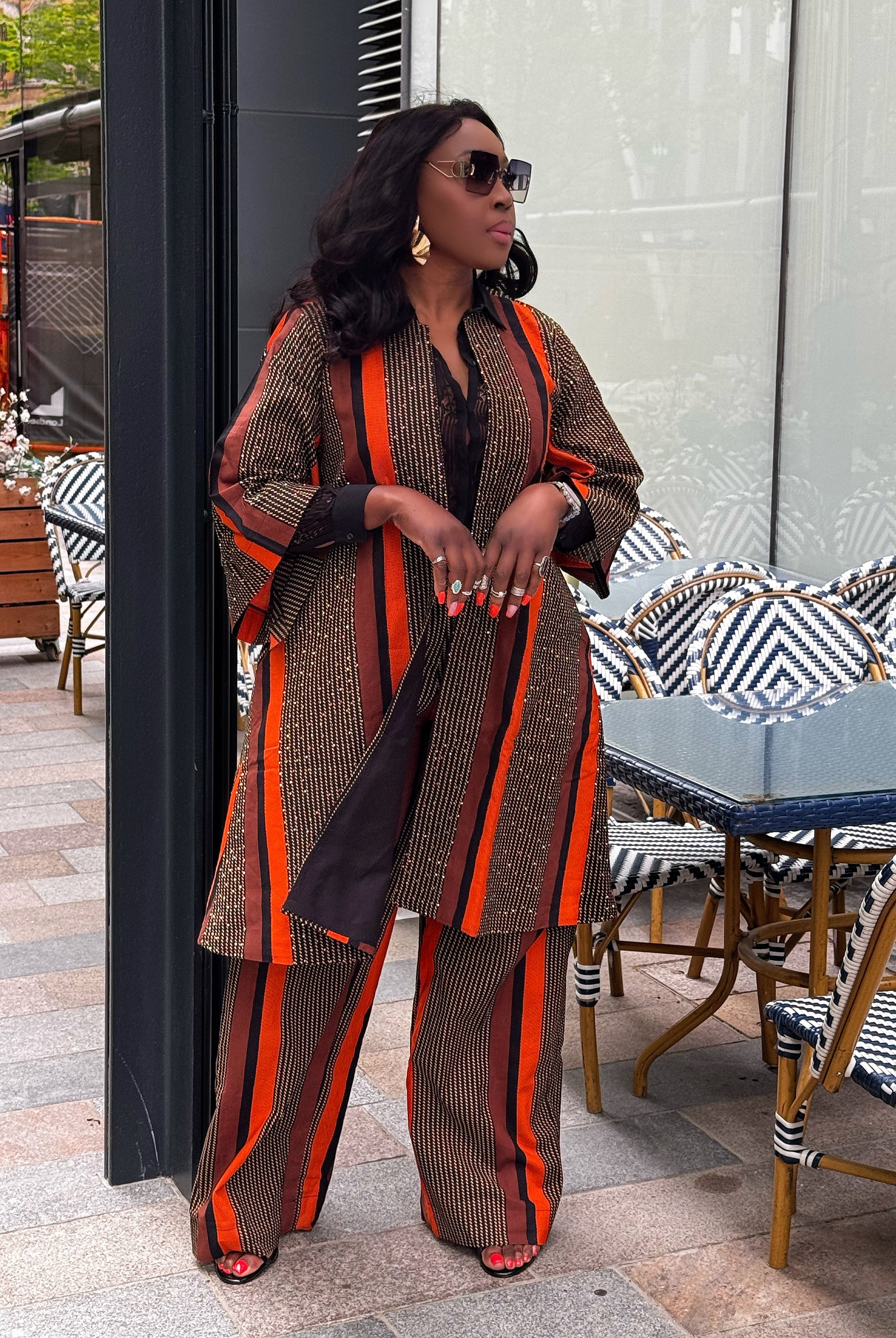 African Print outerwear | African print Jacket | Ankara kimono with headwrap| African Print Outerwear | Fall Fashion for African women | sustainable African Fashion | recycled African print clothing | Ethically sourced fashion | ethically sourced clothing | handmade clothing | African clothing for women | Ankara jacket | Tribal prints kimono | Floral African print clothing | Cotton Blazer | African print workwear | African clothing UK | Black-owned fashion brand | Kimono and Shorts set