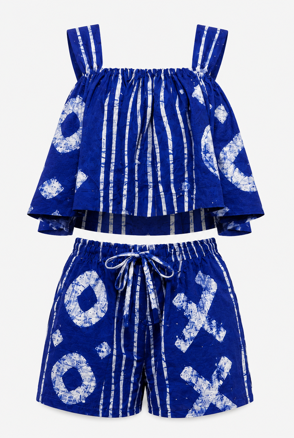 Blue cotton Adire Shorts and crop top set, matching adire summer outfit, breathable cotton 2pc attire, Handmade adire shorts set, African print matching outfit, Adire matching attire, Adire outfits