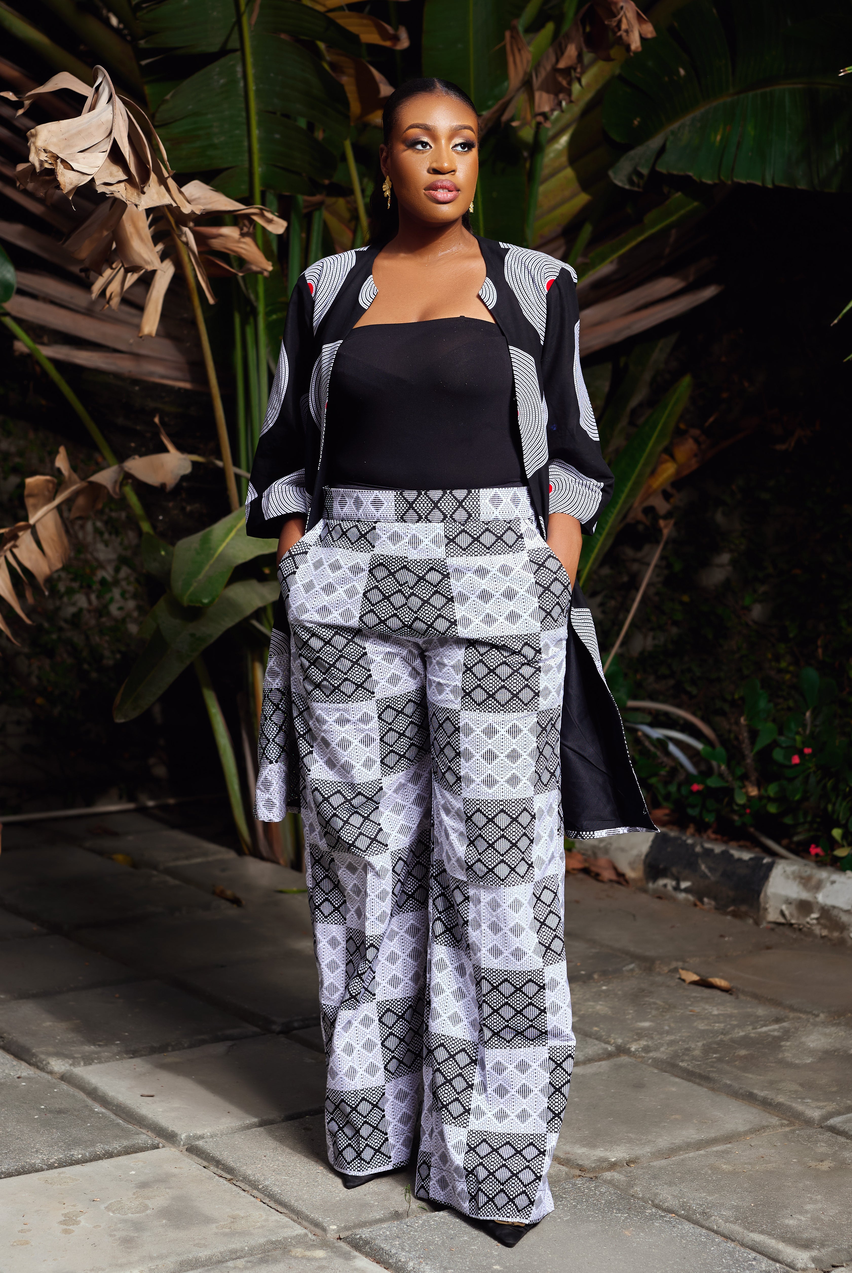 African Print outerwear | African print Jacket | Ankara kimono with headwrap| African Print Outerwear | Fall Fashion for African women | sustainable African Fashion | recycled African print clothing | Ethically sourced fashion | ethically sourced clothing | handmade clothing | African clothing for women | Ankara jacket | Tribal prints kimono | Floral African print clothing | Cotton Blazer | African print workwear | African clothing UK | Black-owned fashion brand | Kimono and Shorts set