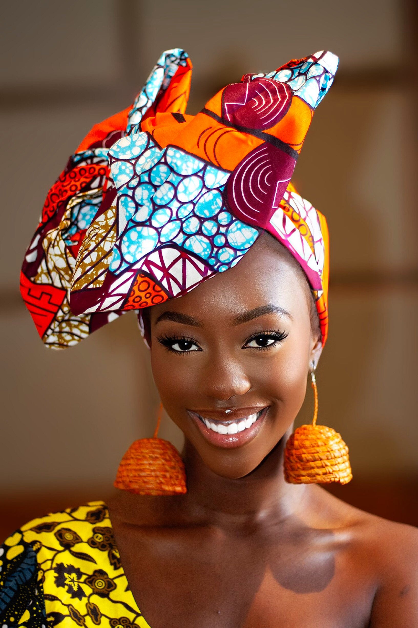 African Print headwrap| Ankara headwrap | African piece bandana | Ankara headpiece | African headband | Ankara headband | African print scarf | African scarf | Ankara cotton scarf | Ankara bandana | African headgear | African headpiece | Gele | Rattan Earring | Rattan drop earring | African style giftset | African inspired gift items | African accessories | Ankara accessories | Kente accessories |African Clothing from CUMO LONDON