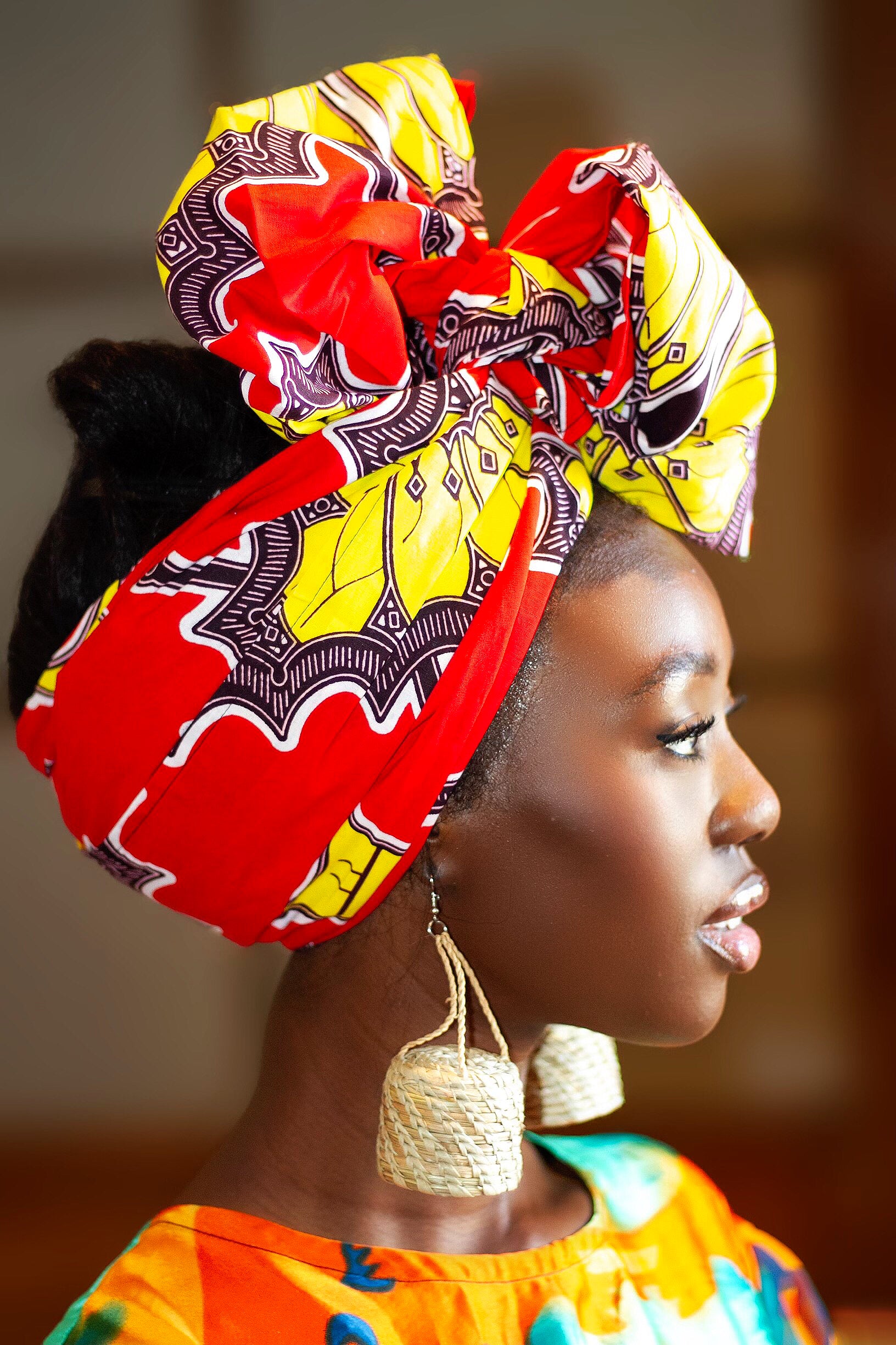 African Print headwrap| Ankara headwrap | African piece bandana | Ankara headpiece | African headband | Ankara headband | African print scarf | African scarf | Ankara cotton scarf | Ankara bandana | African headgear | African headpiece | Gele | Rattan Earring | Rattan drop earring | African style giftset | African inspired gift items | African accessories | Ankara accessories | Kente accessories |African Clothing from CUMO LONDON