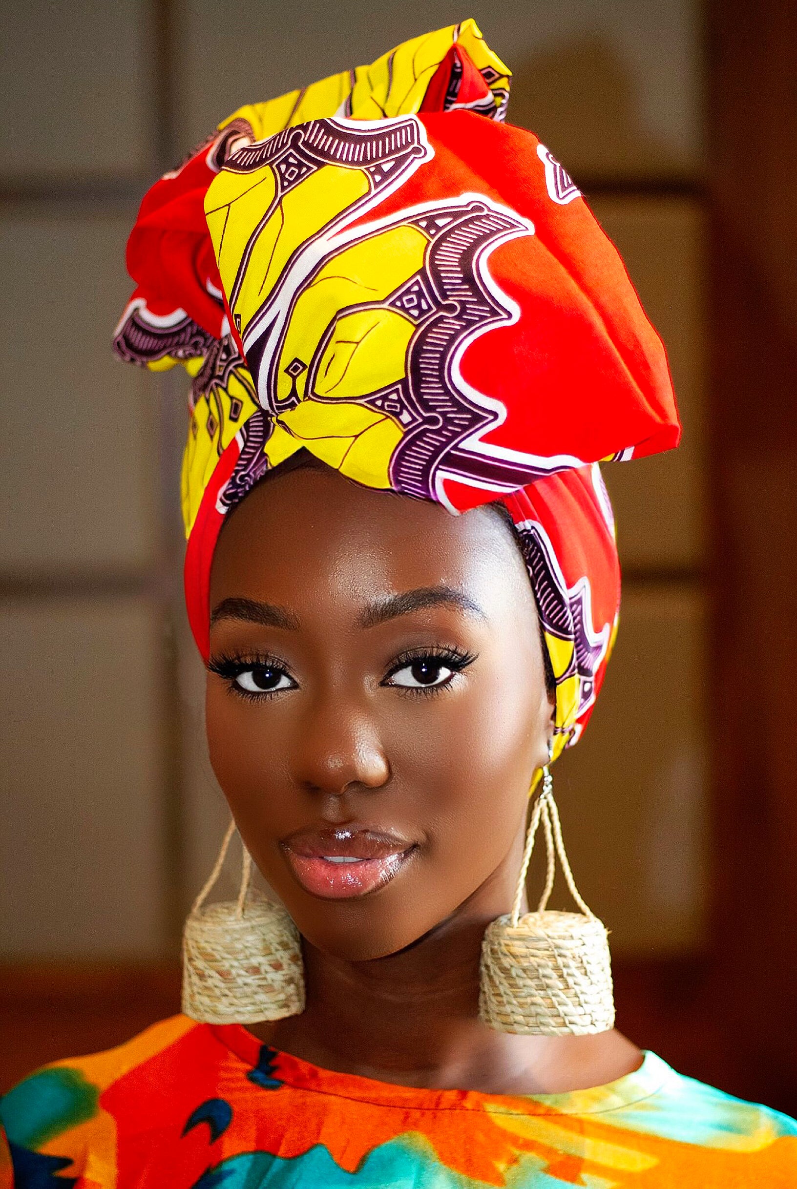 African Print headwrap| Ankara headwrap | African piece bandana | Ankara headpiece | African headband | Ankara headband | African print scarf | African scarf | Ankara cotton scarf | Ankara bandana | African headgear | African headpiece | Gele | Rattan Earring | Rattan drop earring | African style giftset | African inspired gift items | African accessories | Ankara accessories | Kente accessories |African Clothing from CUMO LONDON