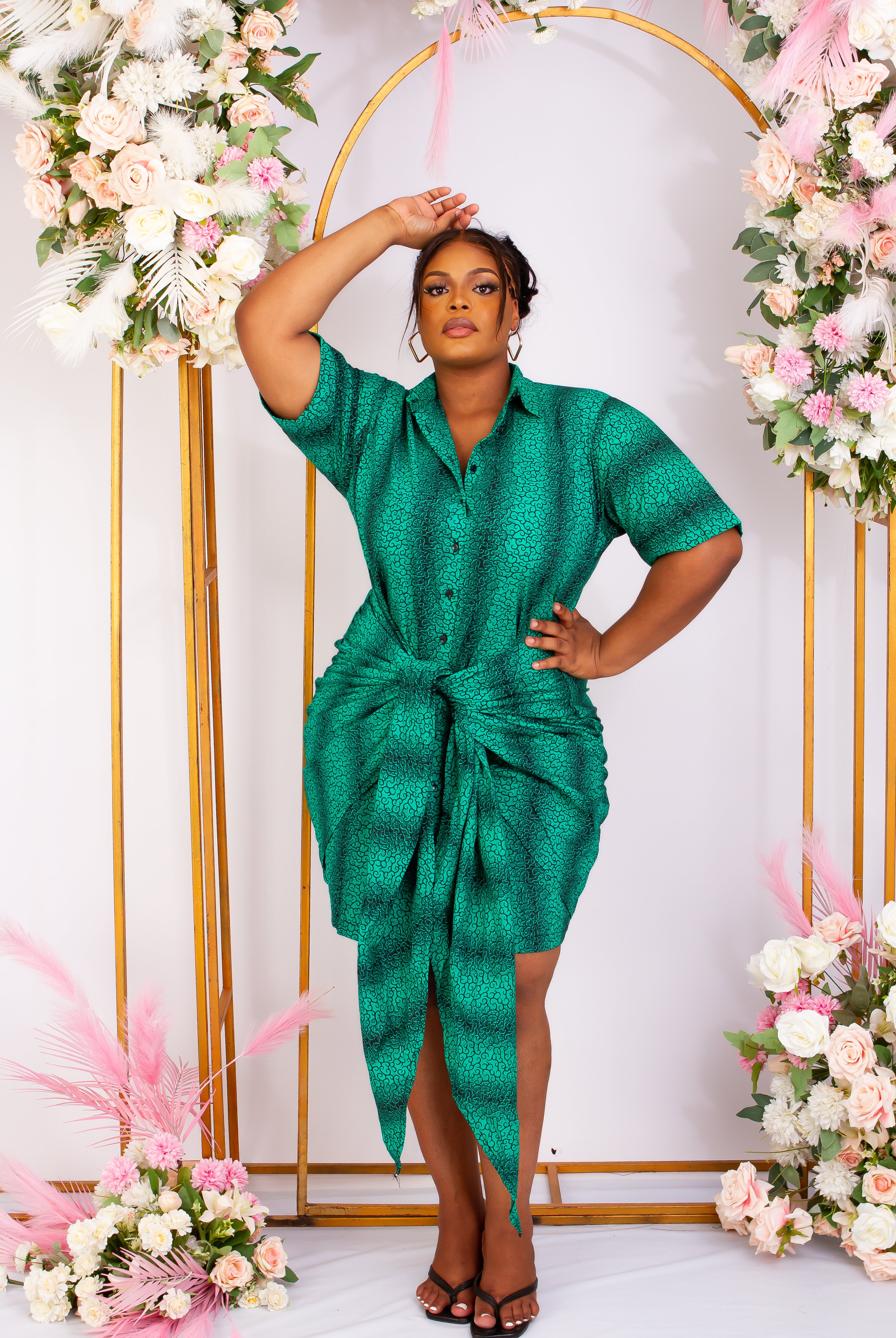 Green African Print Bodycon mini shirt dress perfect for a causal style. Short sleeve and front tie for an added edgy and chic look. Shop Ghana African print dress | African dress | African print Dress | African Clothing Online Shop | Short African dress | african women's clothing | kitenge dresses | Africa Dresses for Women | African dresses for wedding | Danshiki Dress | Trendy African Dress | African clothing UK