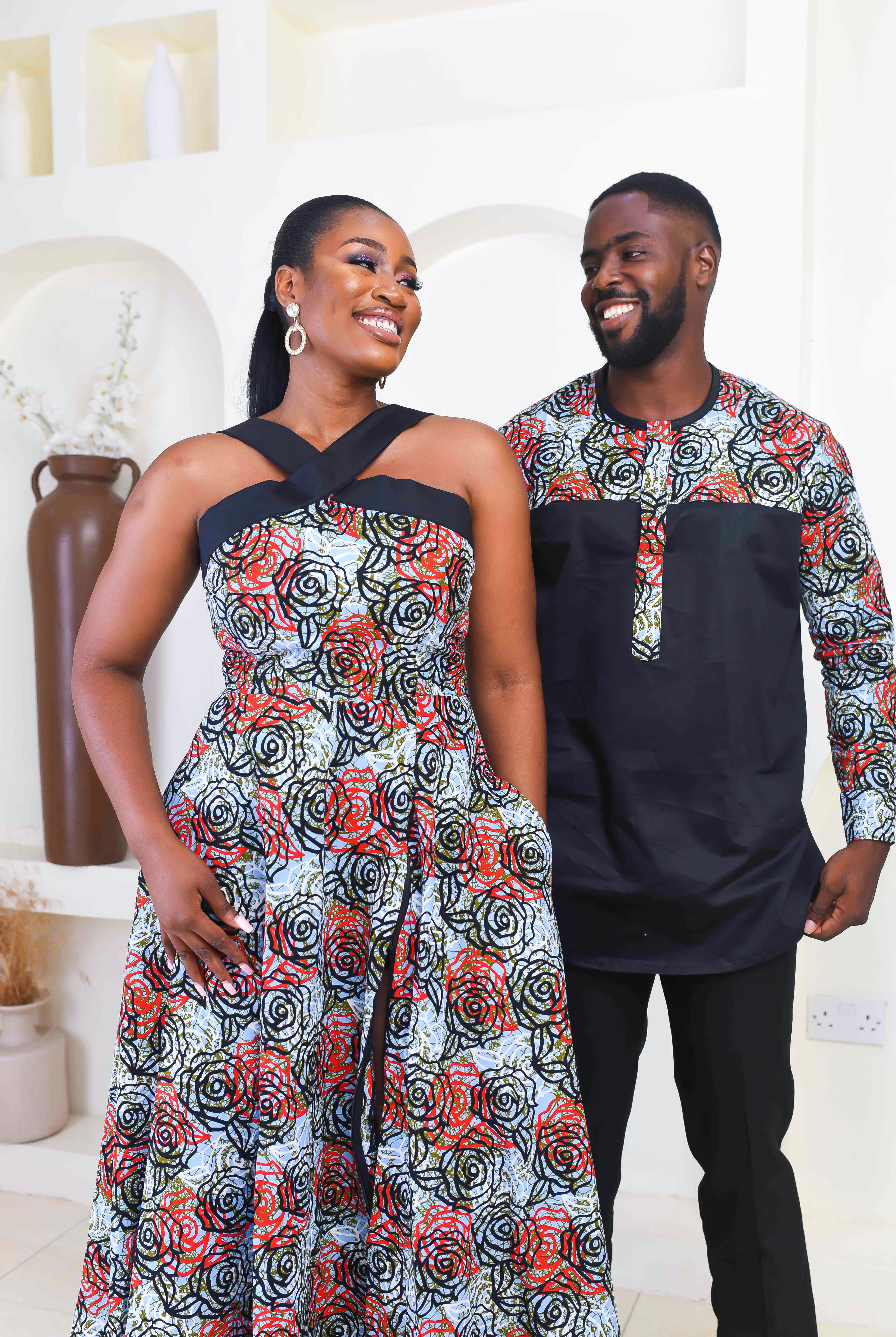 Vibrant Yellow and Navy Blue African Print flare maxi dress perfect for a special occasion. Sleeveless with bust cut out for an edgy and chic look. Shop Ghana African print dress | African maxi dresses | African print gown | African Clothing Online Shop | Maxi African dress | African women's clothing | kitenge dresses | Africa Dresses for Women | African dresses for wedding | Danshiki Dress | Trendy African Dress | African clothing UK