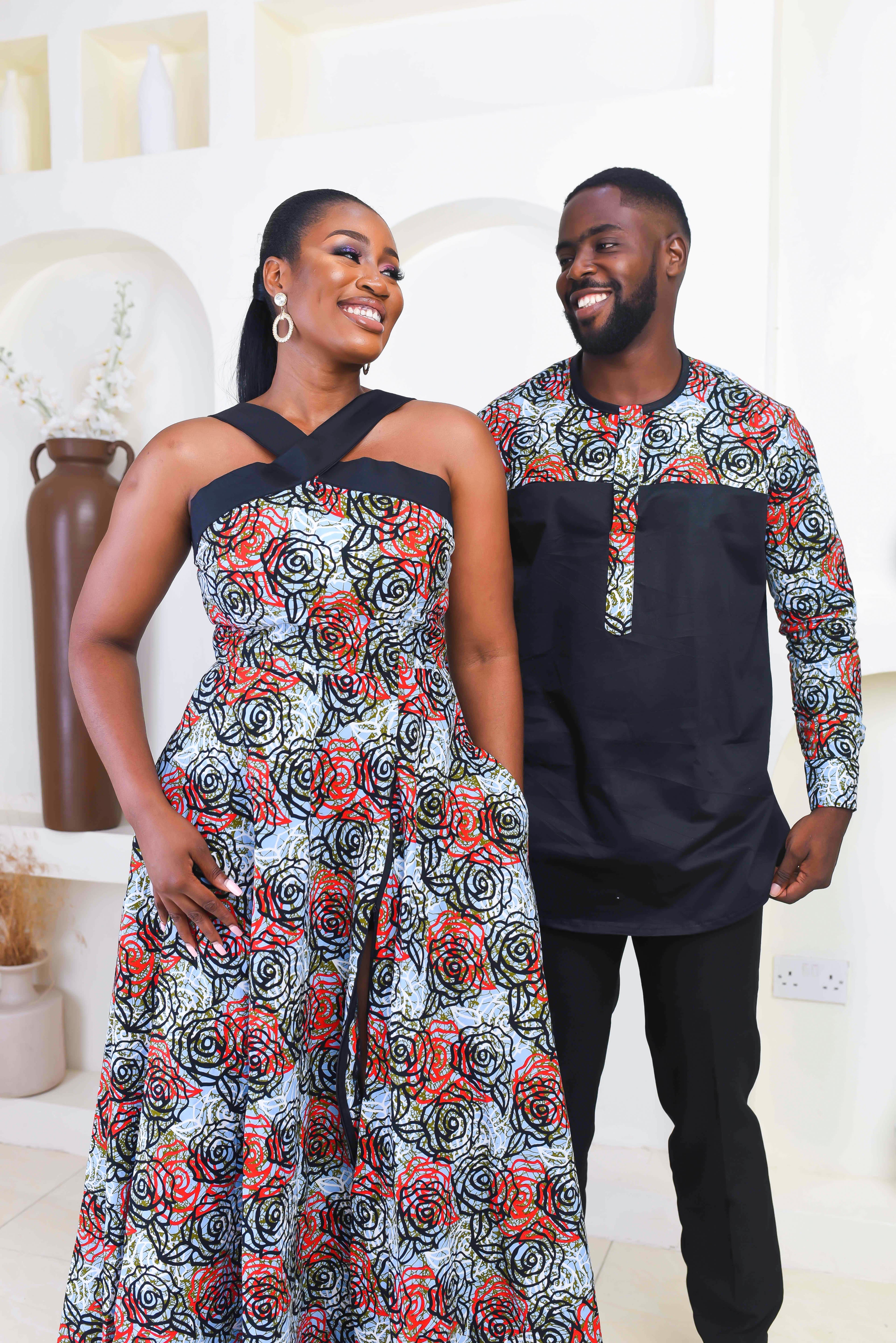 Vibrant Yellow and Navy Blue African Print flare maxi dress perfect for a special occasion. Sleeveless with bust cut out for an edgy and chic look. Shop Ghana African print dress | African maxi dresses | African print gown | African Clothing Online Shop | Maxi African dress | African women's clothing | kitenge dresses | Africa Dresses for Women | African dresses for wedding | Danshiki Dress | Trendy African Dress | African clothing UK