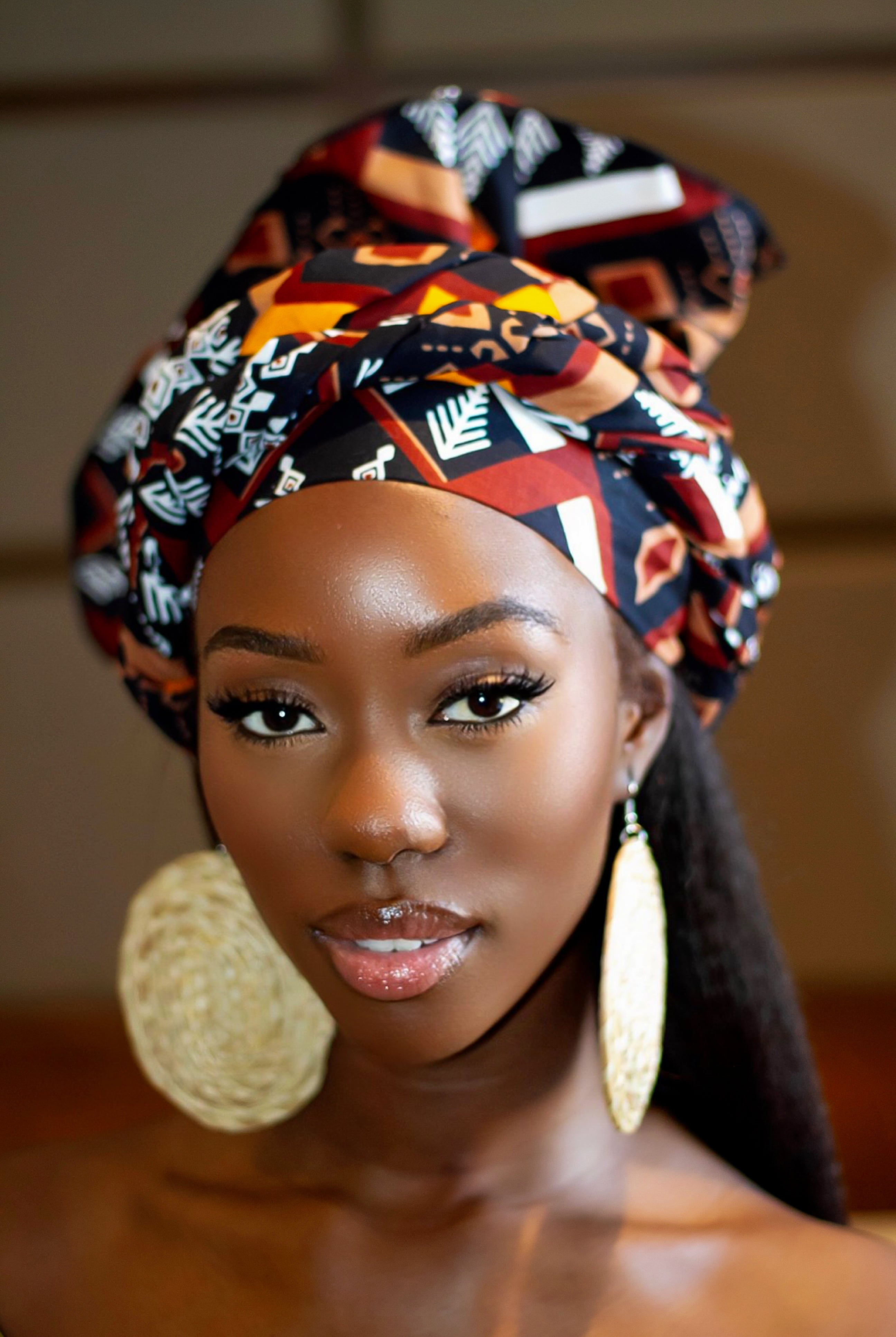 African Print headwrap| Ankara headwrap | African piece bandana | Ankara headpiece | African headband | Ankara headband | African print scarf | African scarf | Ankara cotton scarf | Ankara bandana | African headgear | African headpiece | Gele | Rattan Earring | Rattan drop earring | African style giftset | African inspired gift items | African accessories | Ankara accessories | Kente accessories |African Clothing from CUMO LONDON