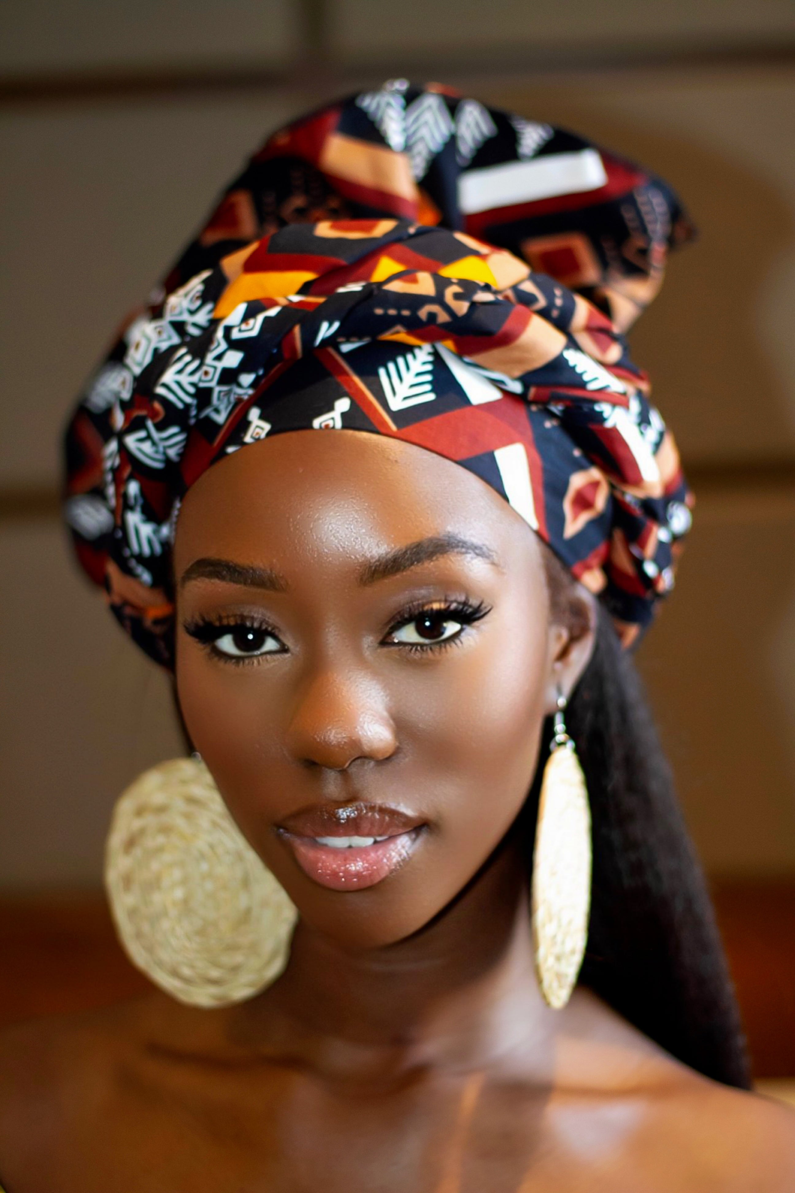African Print headwrap| Ankara headwrap | African piece bandana | Ankara headpiece | African headband | Ankara headband | African print scarf | African scarf | Ankara cotton scarf | Ankara bandana | African headgear | African headpiece | Gele | Rattan Earring | Rattan drop earring | African style giftset | African inspired gift items | African accessories | Ankara accessories | Kente accessories |African Clothing from CUMO LONDON
