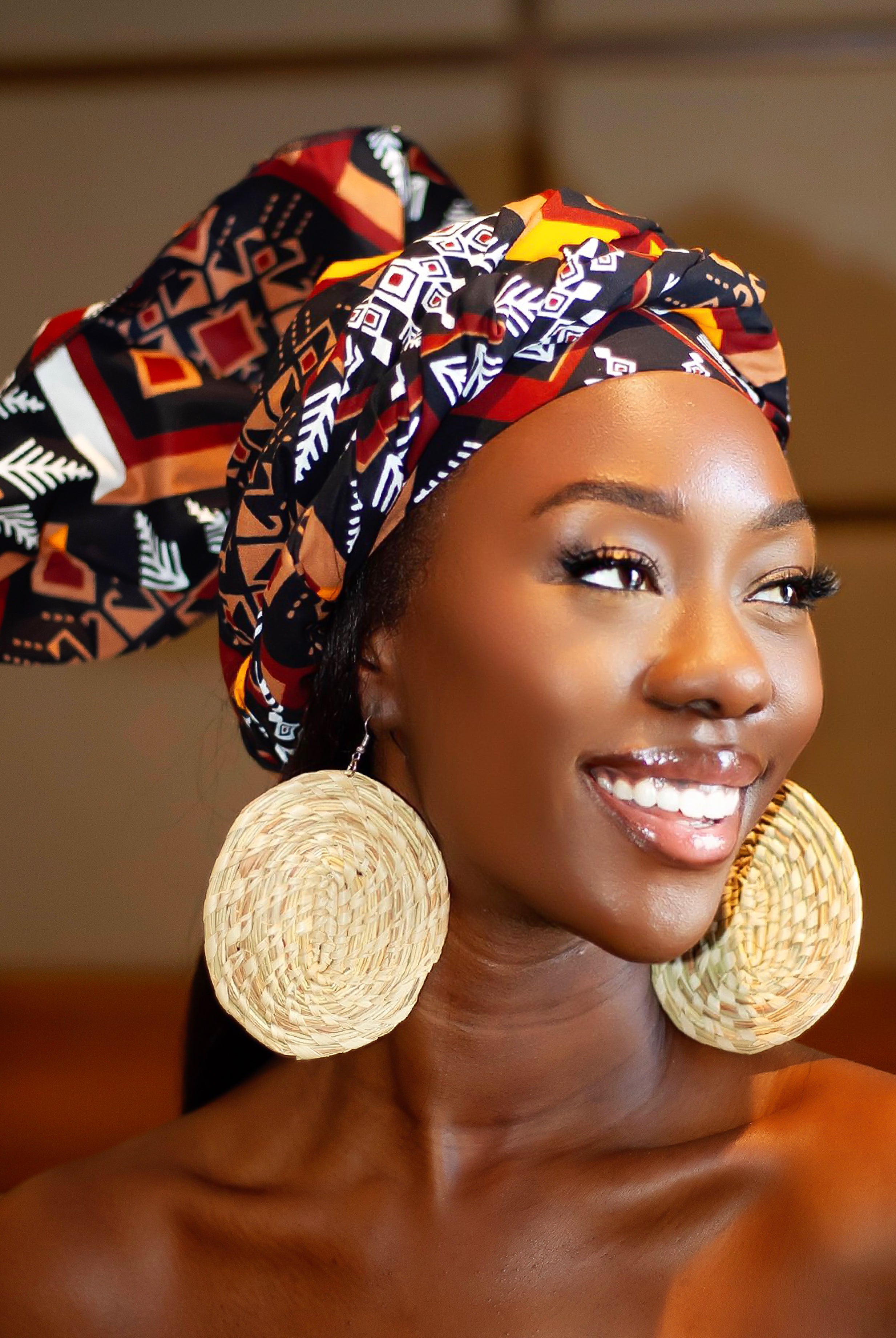 African Print headwrap| Ankara headwrap | African piece bandana | Ankara headpiece | African headband | Ankara headband | African print scarf | African scarf | Ankara cotton scarf | Ankara bandana | African headgear | African headpiece | Gele | Rattan Earring | Rattan drop earring | African style giftset | African inspired gift items | African accessories | Ankara accessories | Kente accessories |African Clothing from CUMO LONDON