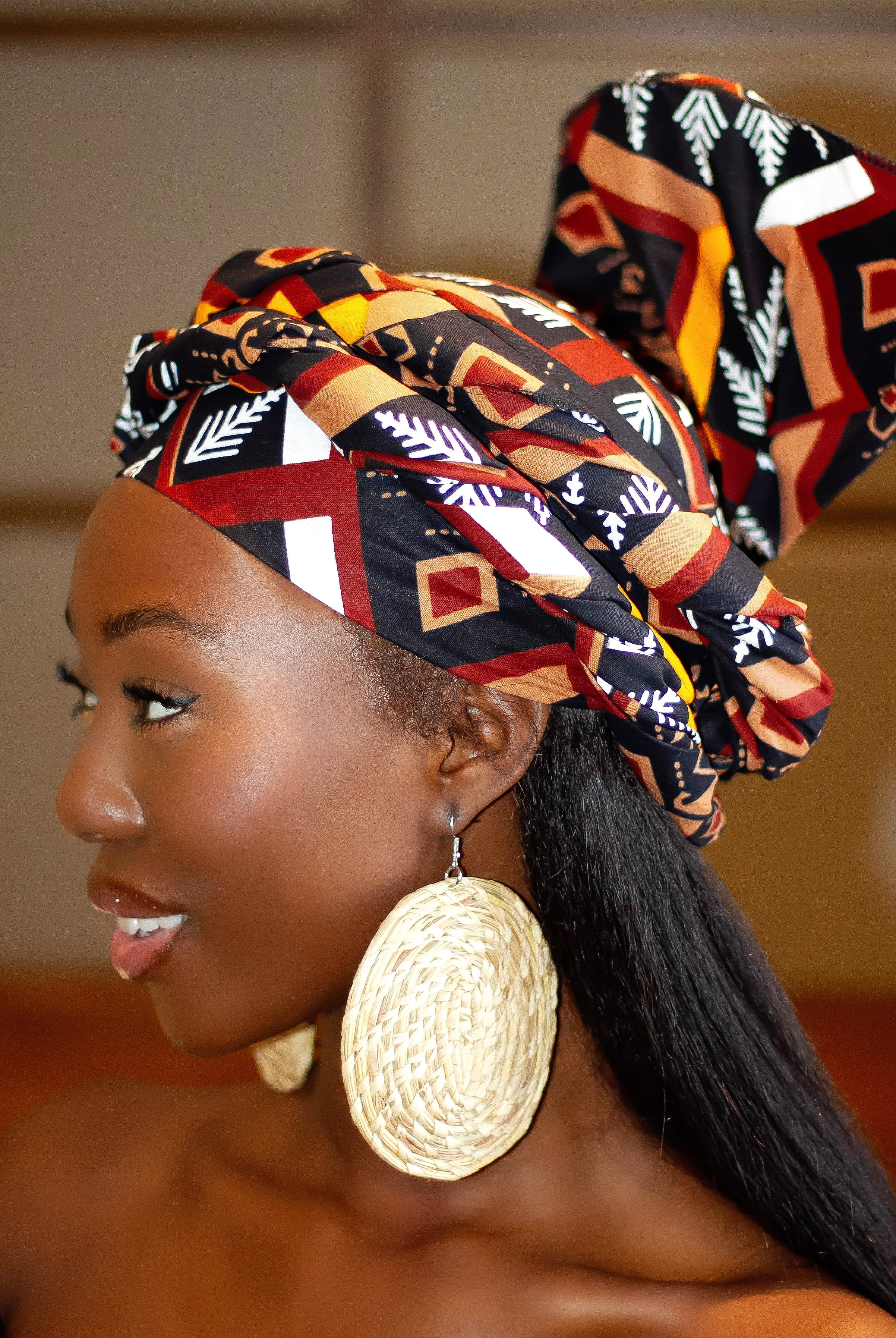 African Print headwrap| Ankara headwrap | African piece bandana | Ankara headpiece | African headband | Ankara headband | African print scarf | African scarf | Ankara cotton scarf | Ankara bandana | African headgear | African headpiece | Gele | Rattan Earring | Rattan drop earring | African style giftset | African inspired gift items | African accessories | Ankara accessories | Kente accessories |African Clothing from CUMO LONDON