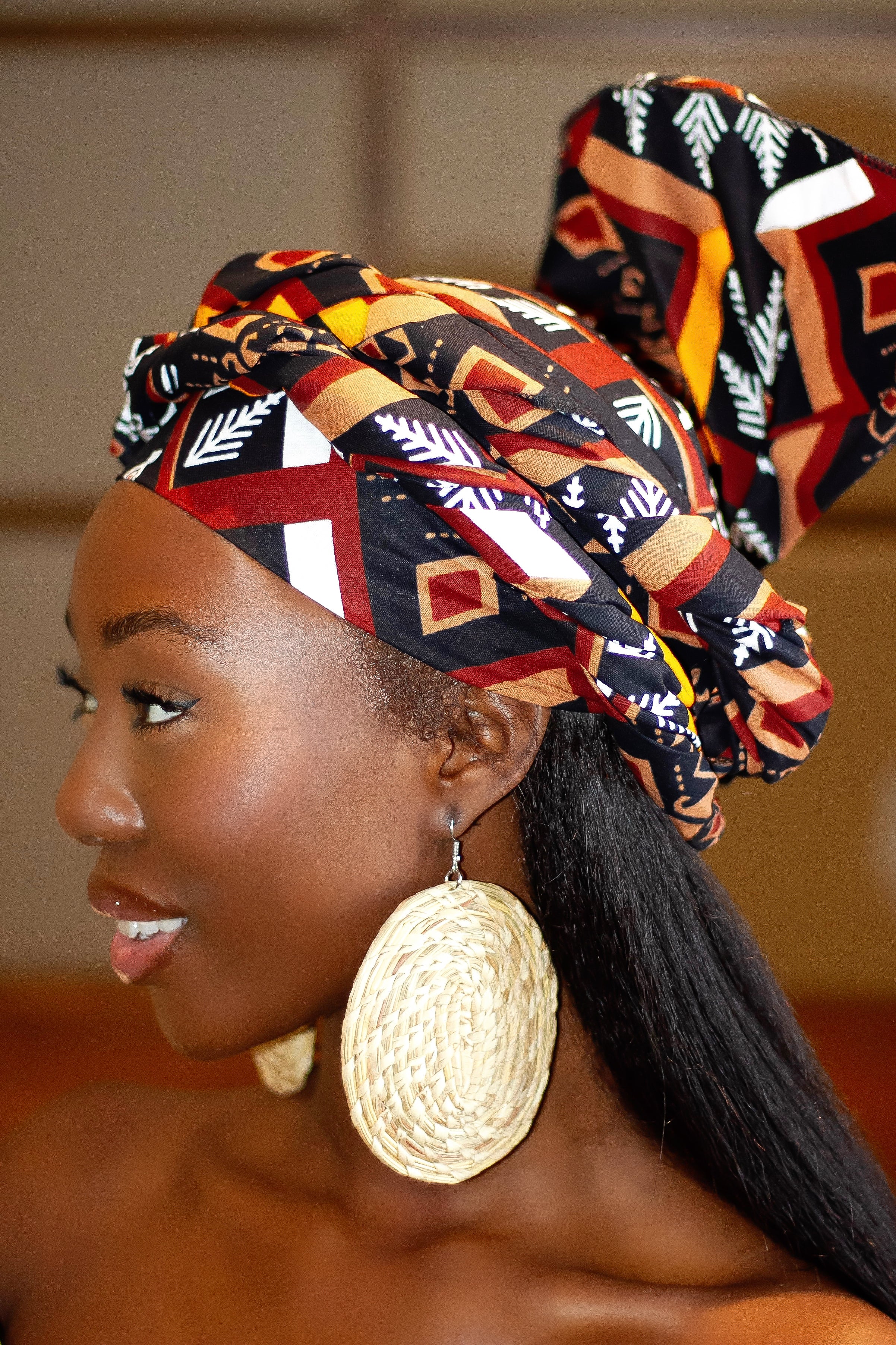 African Print headwrap| Ankara headwrap | African piece bandana | Ankara headpiece | African headband | Ankara headband | African print scarf | African scarf | Ankara cotton scarf | Ankara bandana | African headgear | African headpiece | Gele | Rattan Earring | Rattan drop earring | African style giftset | African inspired gift items | African accessories | Ankara accessories | Kente accessories |African Clothing from CUMO LONDON