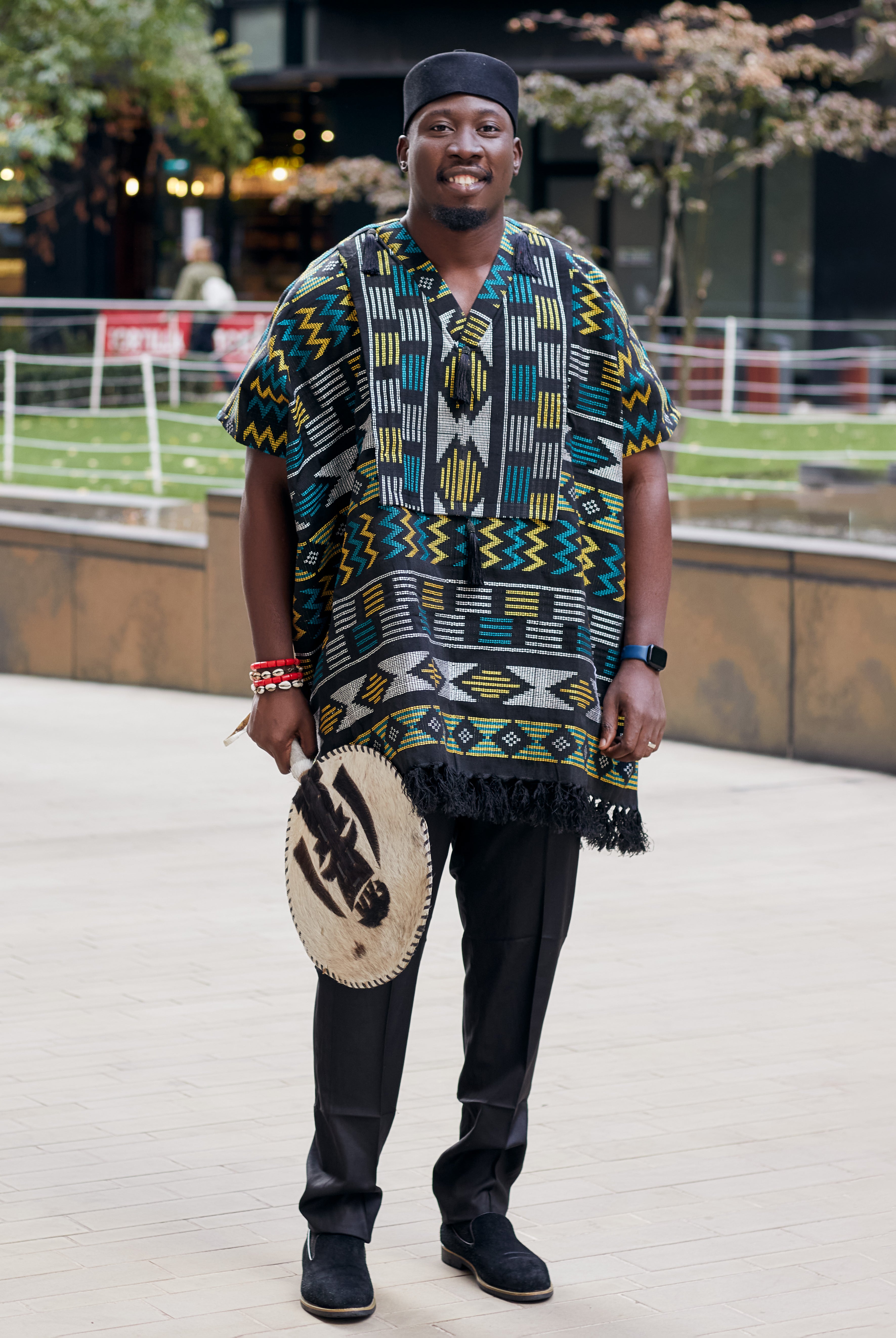 Full length view of Model wearing men’s Akwete kaftans in rich woven designs, perfect for weddings, cultural events, and stylish traditional African menswear.