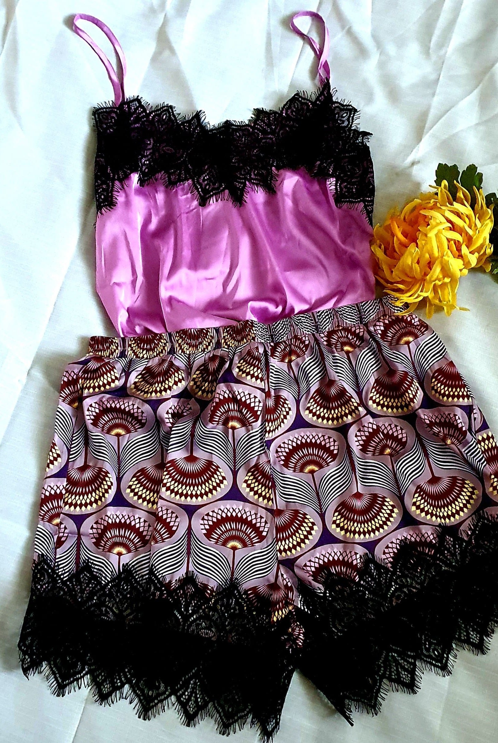 African sleepwear | African print Sleepwear | African print nightwear | African Print Pyjamas | Sleepwear for African women | sustainable nightwears | recycled nightwear | Ethically sourced fashion | ethically sourced clothing | handmade clothing | African clothing for women | Silk nightwear | Tribal prints | ethnic patterns | silk sleepwear | Sleepwear | African clothing UK | Black-owned fashion brand