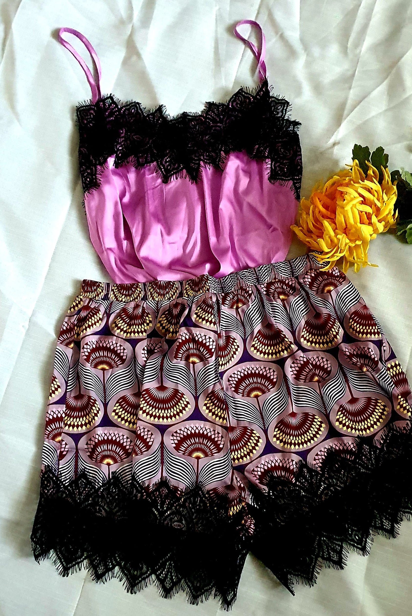 African sleepwear | African print Sleepwear | African print nightwear | African Print Pyjamas | Sleepwear for African women | sustainable nightwears | recycled nightwear | Ethically sourced fashion | ethically sourced clothing | handmade clothing | African clothing for women | Silk nightwear | Tribal prints | ethnic patterns | silk sleepwear | Sleepwear | African clothing UK | Black-owned fashion