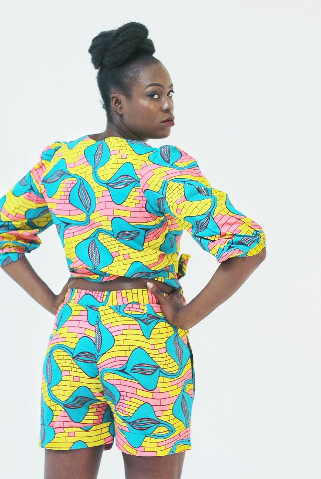 African Ankara Print Women Wrap Top and Shorts Set - African Clothing from CUMO LONDON