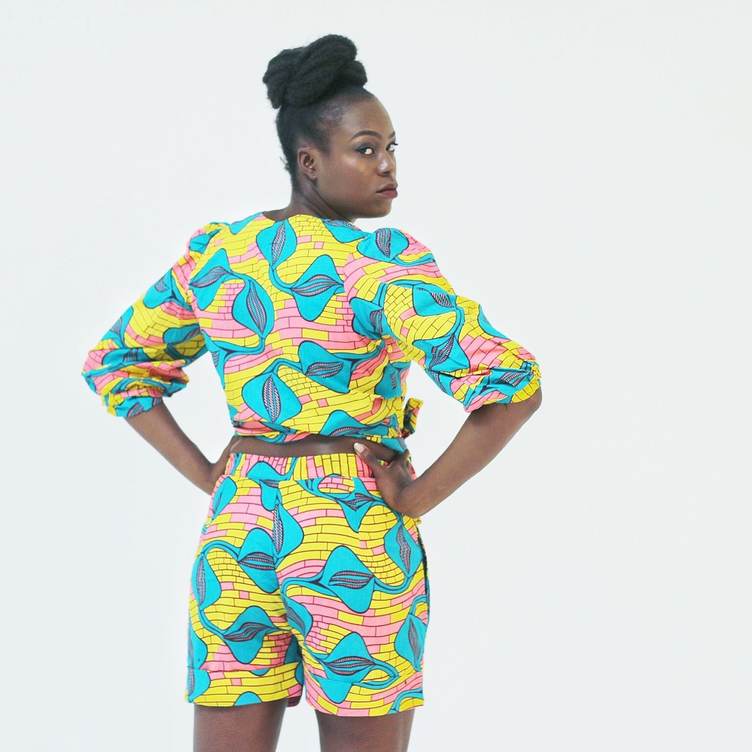 African Ankara Print Women Wrap Top and Shorts Set - African Clothing from CUMO LONDON