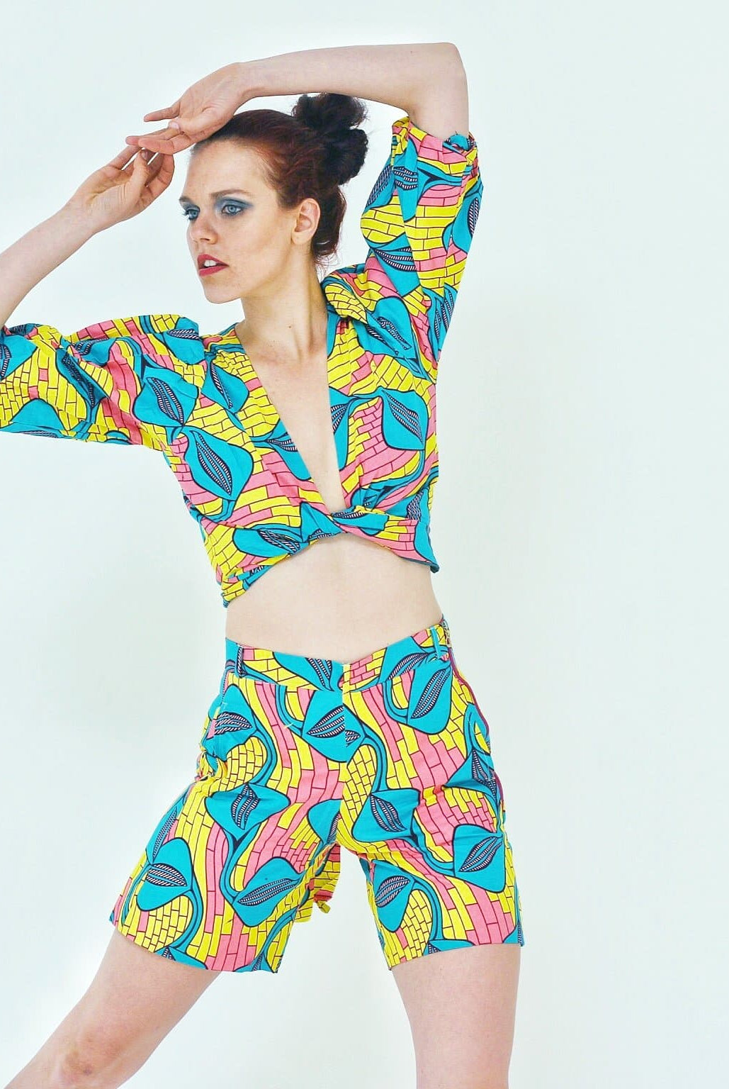 African Ankara Print Women Wrap Top and Shorts Set - African Clothing from CUMO LONDON