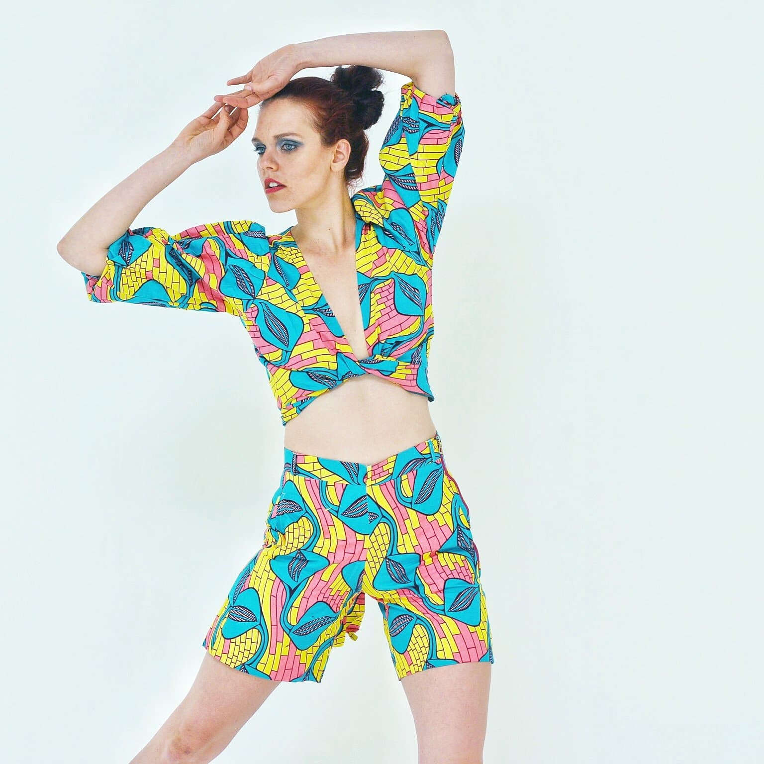 African Ankara Print Women Wrap Top and Shorts Set - African Clothing from CUMO LONDON