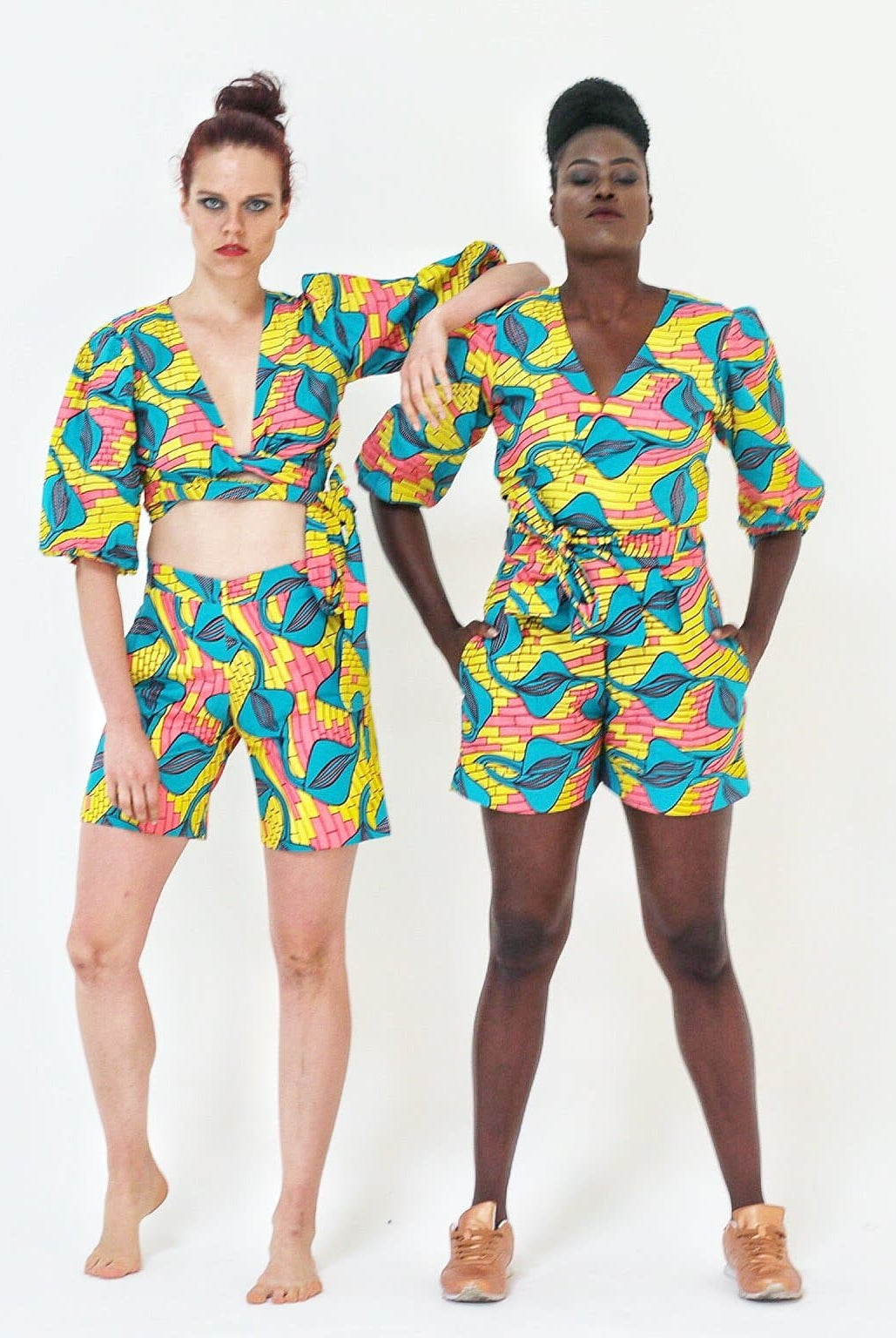 African Ankara Print Women Wrap Top and Shorts Set - African Clothing from CUMO LONDON