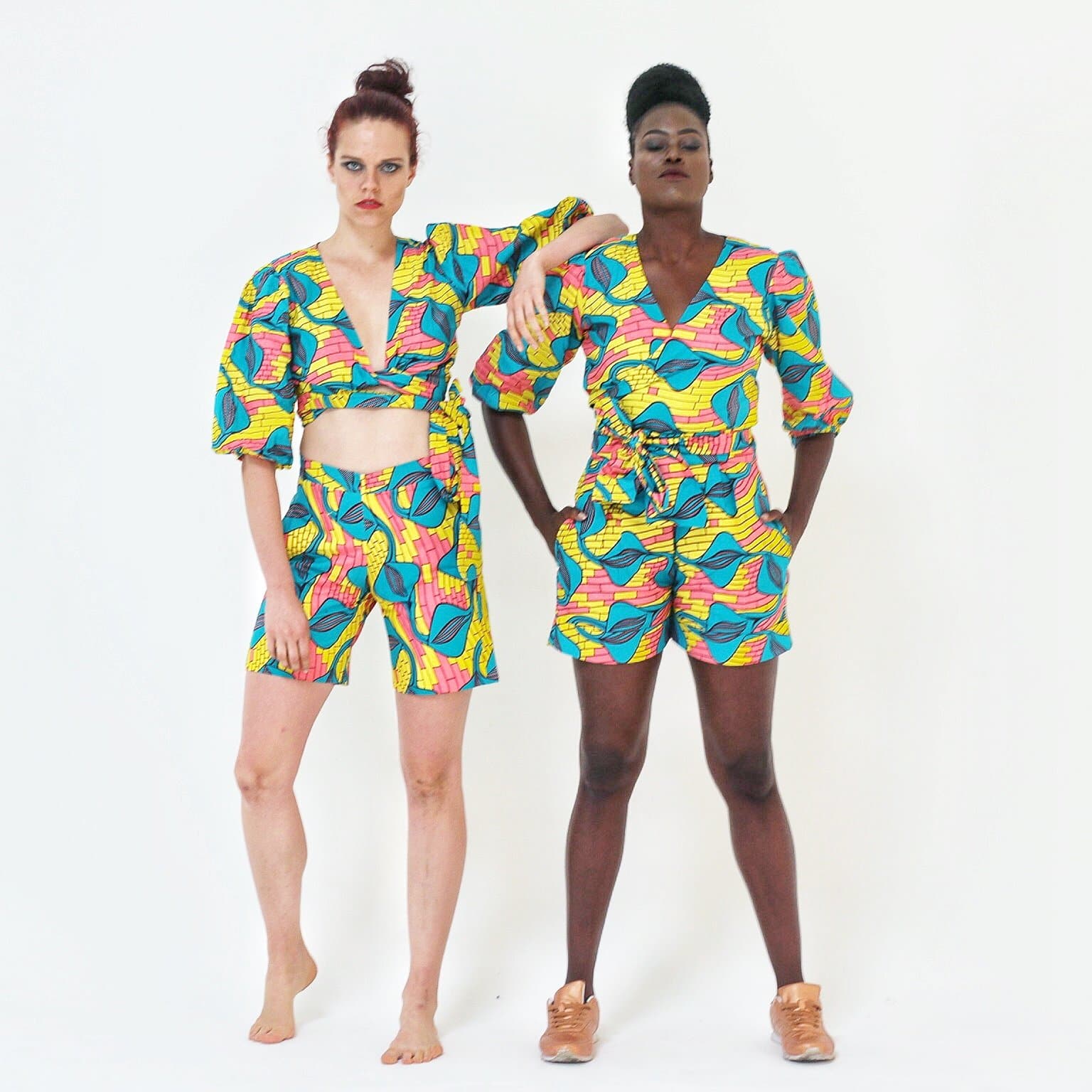 African Ankara Print Women Wrap Top and Shorts Set - African Clothing from CUMO LONDON