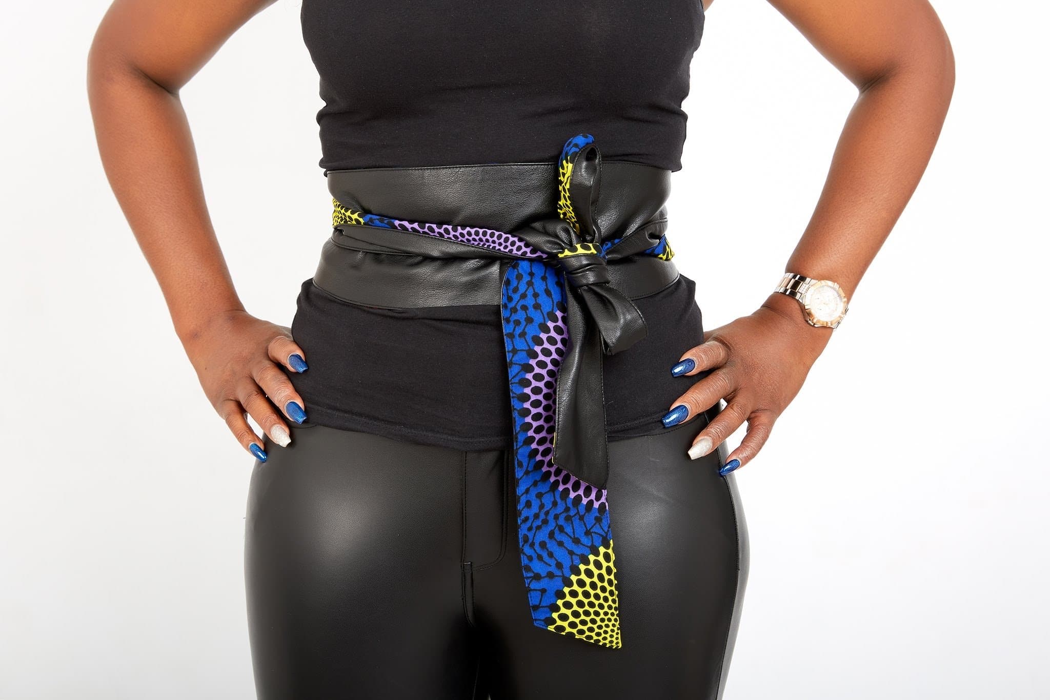 New In African Prints Reversible Leather Obi Belt - Kente - African Clothing from CUMO LONDON