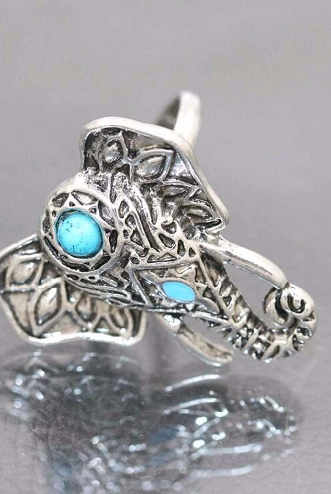 8pcs Boho Retro Elephant Snake Blue Rings - African Clothing from CUMO LONDON