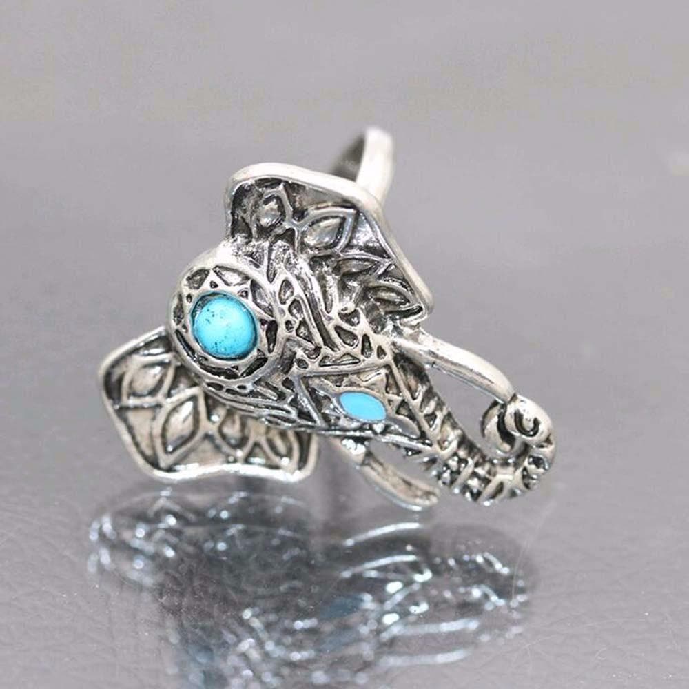 8pcs Boho Retro Elephant Snake Blue Rings - African Clothing from CUMO LONDON