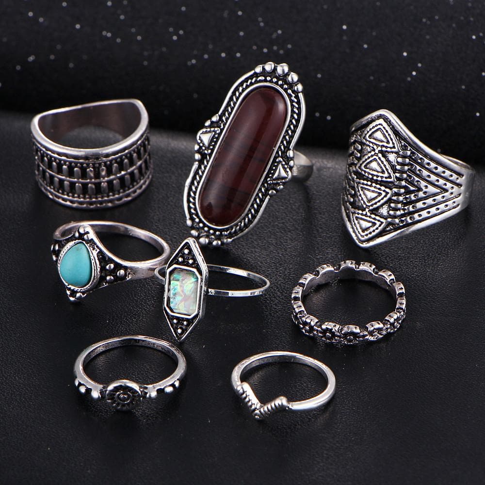 8 pieces Set Vintage Ring inspired by Bohemian style - African Clothing from CUMO LONDON