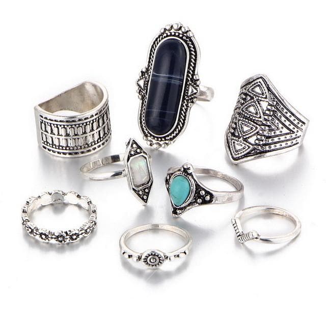 8 pieces Set Vintage Ring inspired by Bohemian style - African Clothing from CUMO LONDON