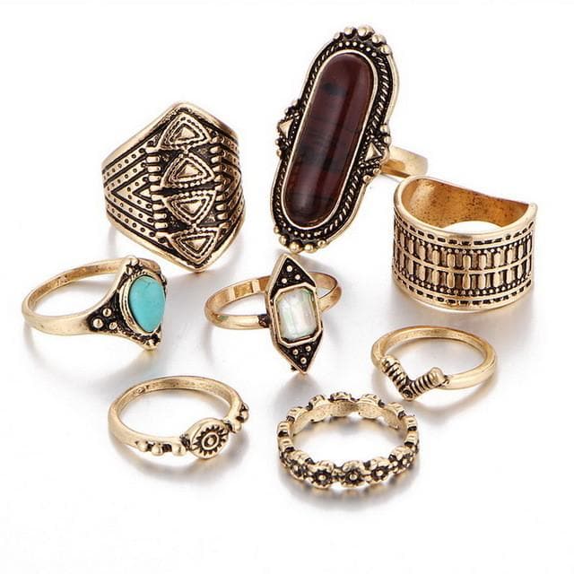 8 pieces Set Vintage Ring inspired by Bohemian style - African Clothing from CUMO LONDON