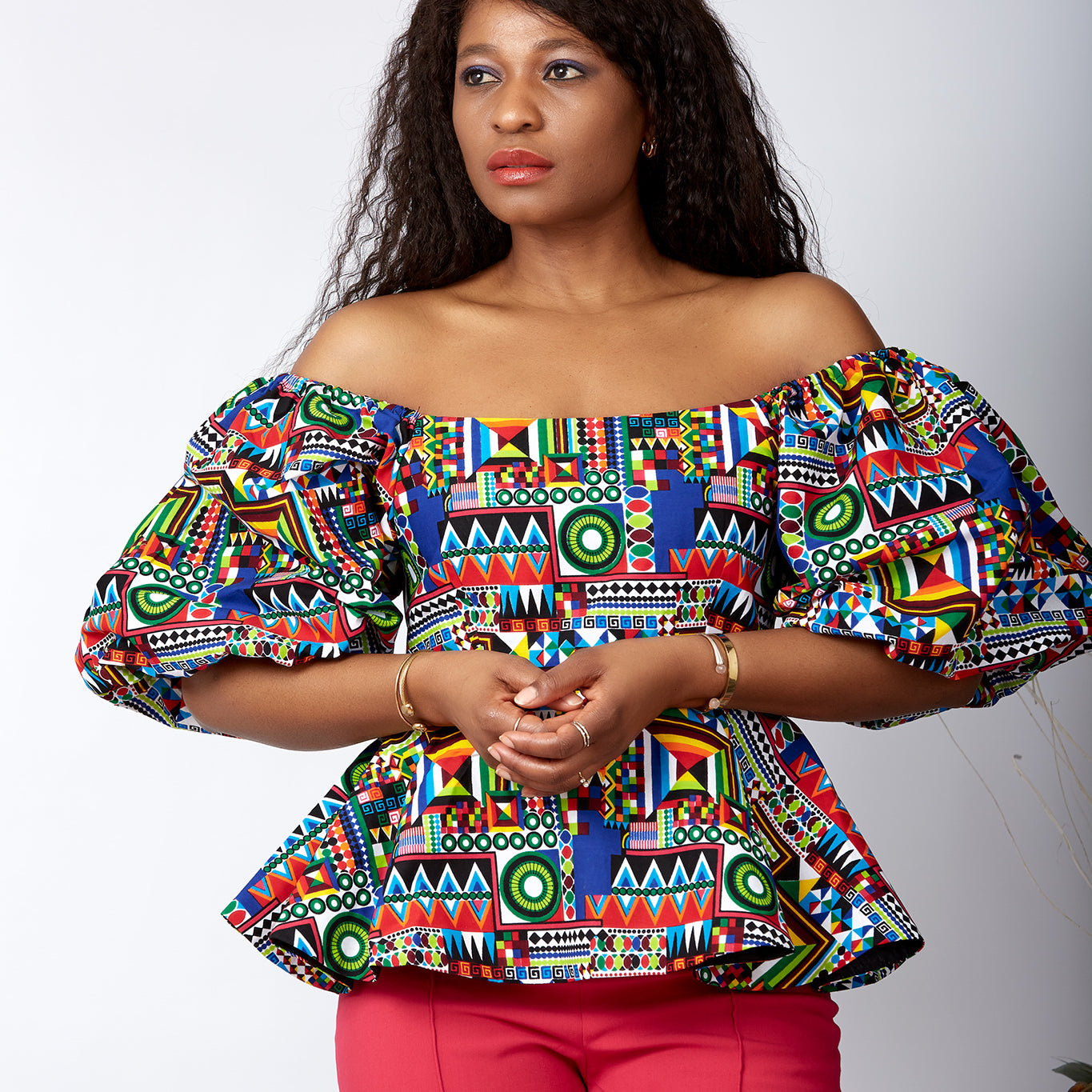 African print blouse, African print off-shoulder top, African print crop top