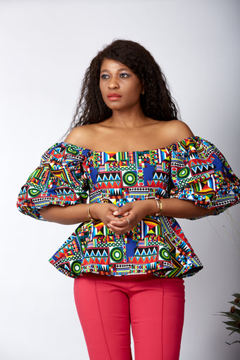 African print blouse, African print off-shoulder top, African print crop top