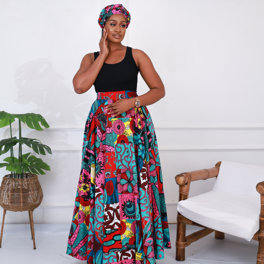 African Print Patchwork Maxi Skirt Ofure