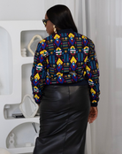 Reversible African Print Bomber Jacket with Denim on the inner reverse | African print Biker Jacket | Ankara print Bomber Jacket | African Print Outerwear | African Winter  style for women | sustainable African Fashion | recycled African print clothing | Ethically sourced fashion | ethically sourced clothing | handmade clothing | African clothing for women | Ankara jacket | Tribal prints kimono | Floral African print clothing | Cotton Blazer | African print workwear | African clothing UK 