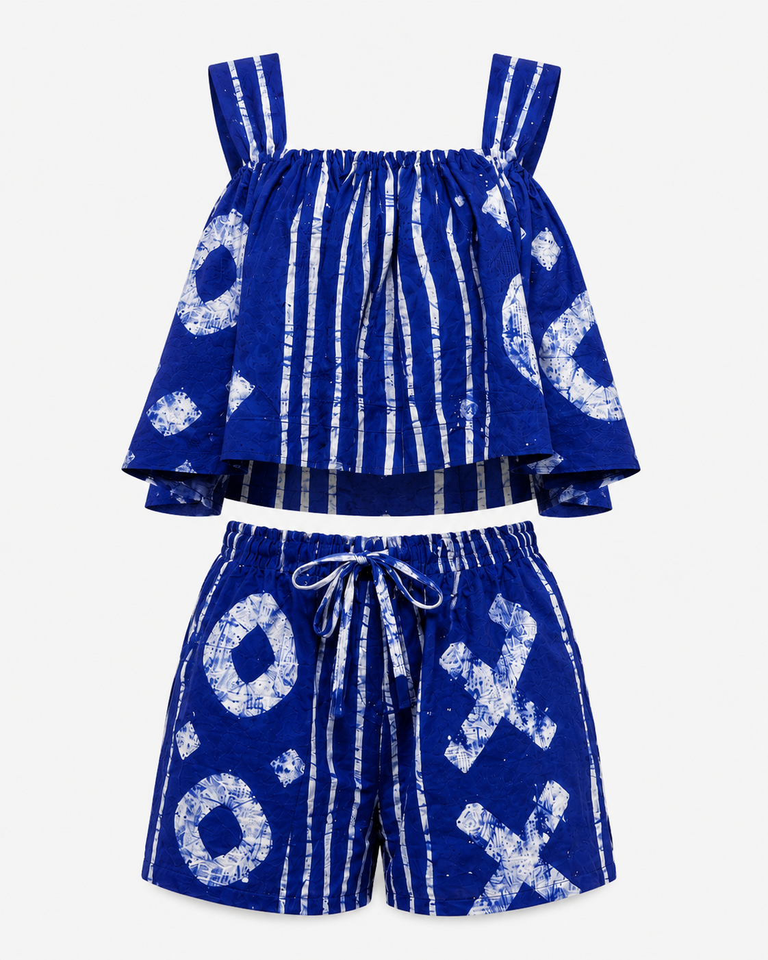 Blue cotton Adire Shorts and crop top set, matching adire summer outfit, breathable cotton 2pc attire, Handmade adire shorts set, African print matching outfit, Adire matching attire, Adire outfits