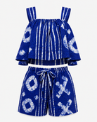 Blue cotton Adire Shorts and crop top set, matching adire summer outfit, breathable cotton 2pc attire, Handmade adire shorts set, African print matching outfit, Adire matching attire, Adire outfits