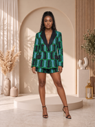 African print blazer, women’s African print blazer, Ankara blazer UK, black and white African print blazer, oversized African print blazer, African print jacket women, African print tailoring, African print blazer and shorts set, contemporary African fashion UK, CUMO London blazer.