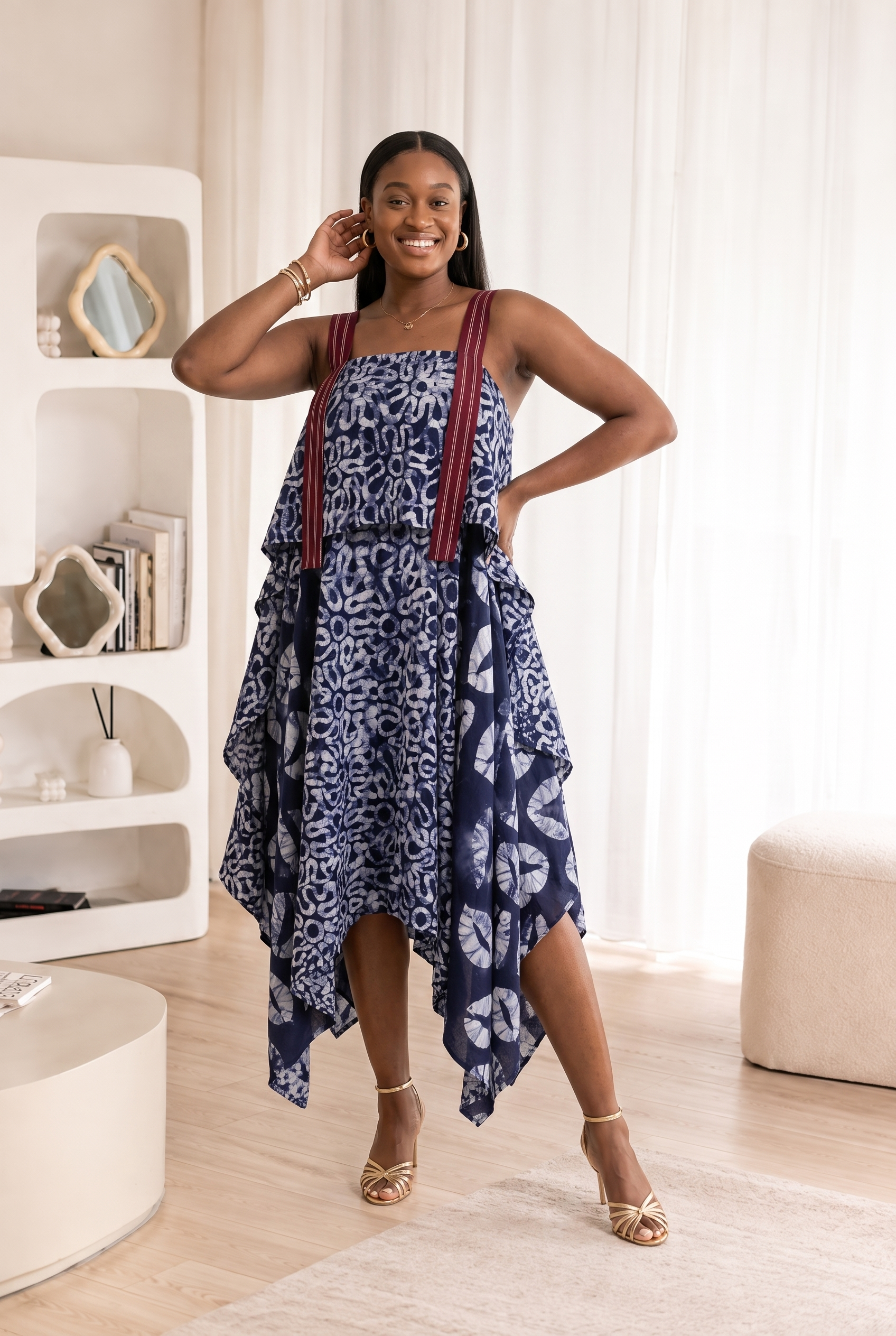 African boubou dress, African batik dress, handkerchief dress, African kaftan dress UK, indigo batik dress, Asoke dress, Aso Oke detail dress, African print kaftan, oversized boubou dress, contemporary African fashion, African resort wear, African clothing UK, CUMO London dress, luxury African dress, batik cotton dress, statement African dress.