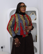 African Print Bomber Jacket | African print Biker Jacket | Ankara print Bomber Jacket | African Print Outerwear | African Winter  style for women | sustainable African Fashion | recycled African print clothing | Ethically sourced fashion | ethically sourced clothing | handmade clothing | African clothing for women | Ankara jacket | Tribal prints kimono | Floral African print clothing | Cotton Blazer | African print workwear | African clothing UK | Black-owned fashion brand | UK Based African Fashion Brand