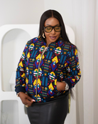 Reversible African Print Bomber Jacket with Denim on the inner reverse | African print Biker Jacket | Ankara print Bomber Jacket | African Print Outerwear | African Winter  style for women | sustainable African Fashion | recycled African print clothing | Ethically sourced fashion | ethically sourced clothing | handmade clothing | African clothing for women | Ankara jacket | Tribal prints kimono | Floral African print clothing | Cotton Blazer | African print workwear | African clothing UK 