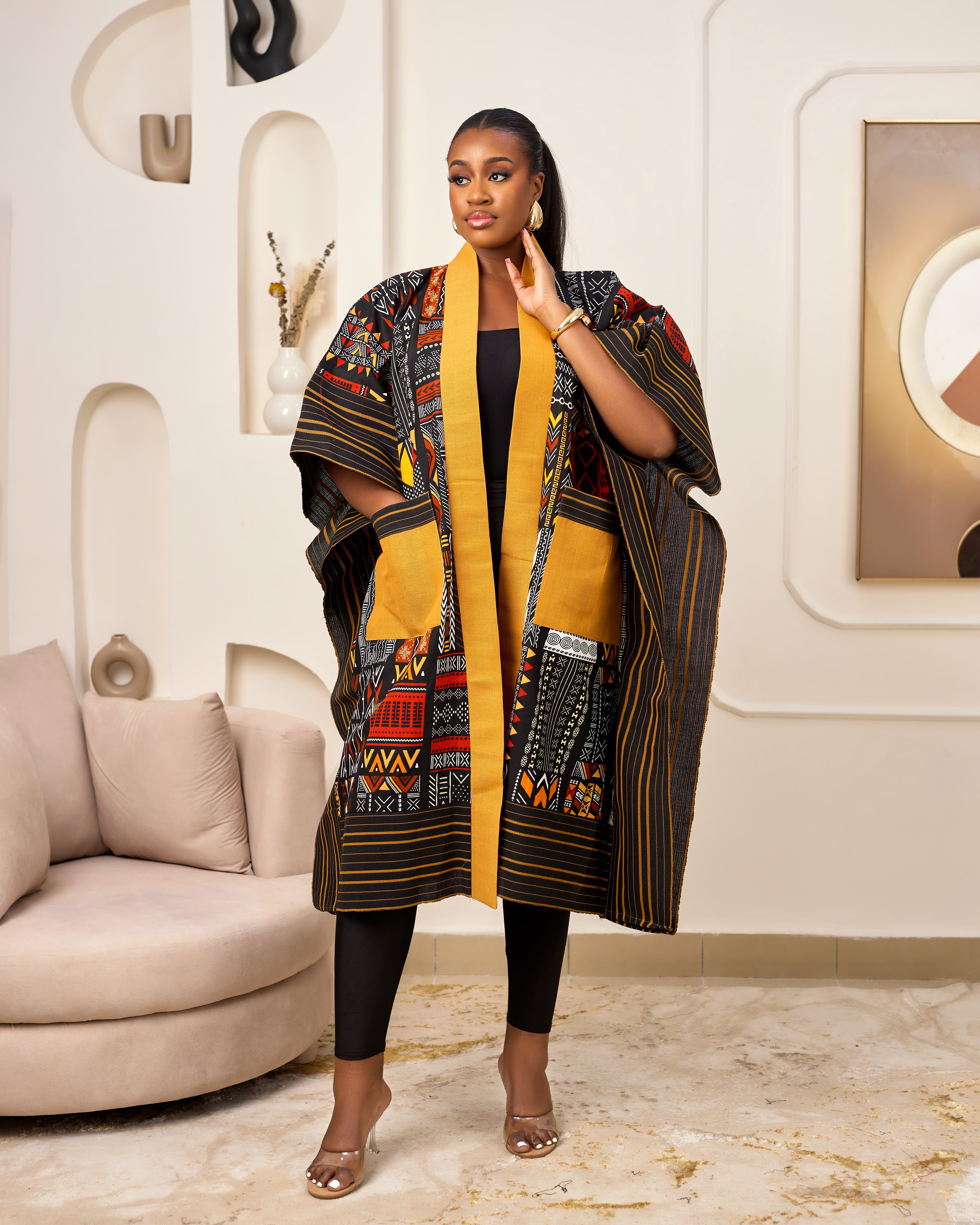 African Print Asoke outerwear | African print Asoke Jacket | Ankara Asoke kimono with headwrap| African Print Outerwear | Fall Fashion for African women | sustainable African Fashion | recycled African print clothing | Ethically sourced fashion | ethically sourced clothing | handmade clothing | African clothing for women | Ankara jacket | Tribal prints kimono | Floral African print clothing | Cotton Ankara Asoke coveru | African print workwear | African clothing UK | Black-owned fashion brand | Asoke Kimono