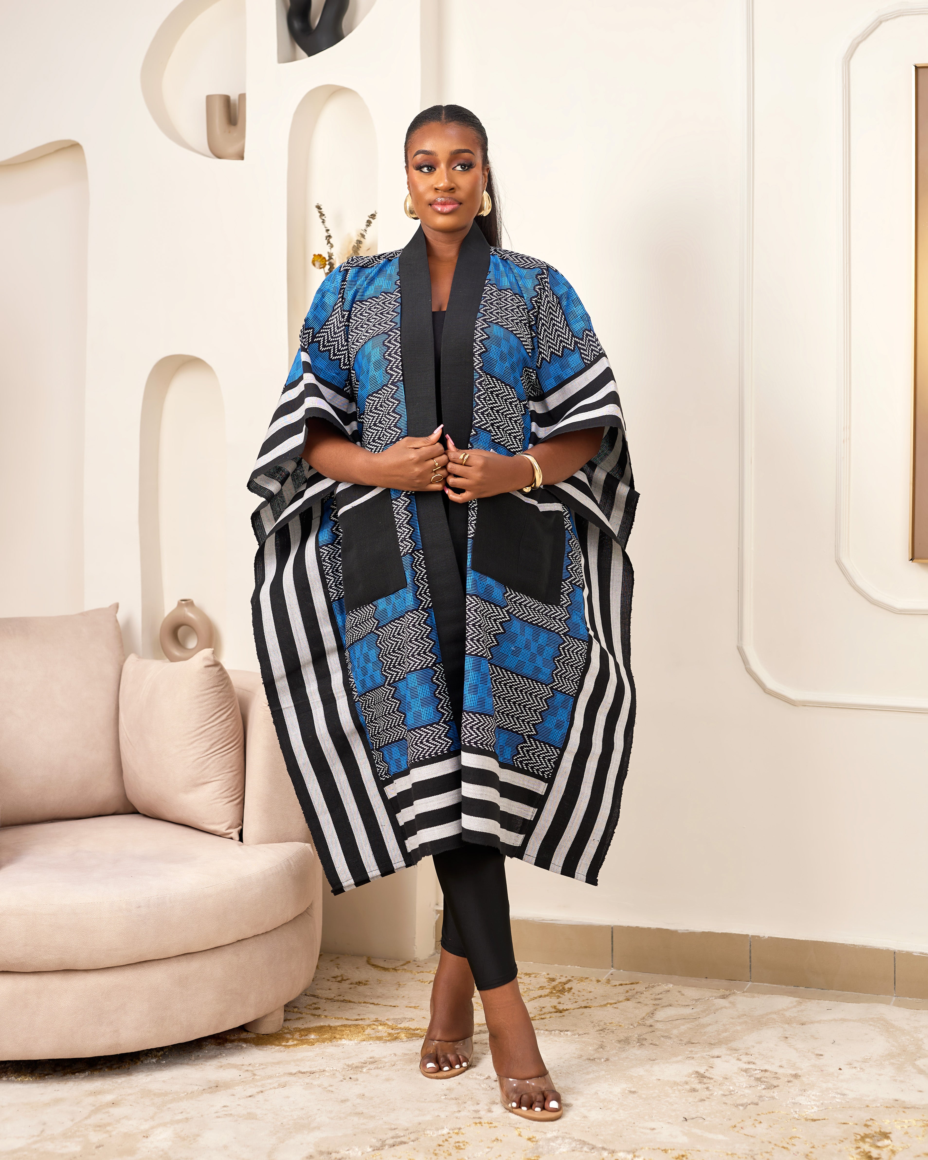 African Print Asoke outerwear | African print Asoke Jacket | Ankara Asoke kimono with headwrap| African Print Outerwear | Fall Fashion for African women | sustainable African Fashion | recycled African print clothing | Ethically sourced fashion | ethically sourced clothing | handmade clothing | African clothing for women | Ankara jacket | Tribal prints kimono | Floral African print clothing | Cotton Ankara Asoke coveru | African print workwear | African clothing UK | Black-owned fashion brand | Asoke Kimono