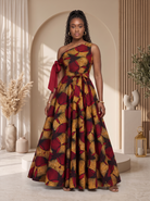 Asymmetric African Print Maxi dress perfect for any special occasion, African print maxi gown, plus size African fashion UK, puff sleeve maxi dress, colourful summer dress, statement occasion dress, luxury African clothing, vibrant maxi dress for women, African-inspired summer fashion, wedding guest dress UK, Celebrate Black History Month with Culture Dresses from CUMO London 