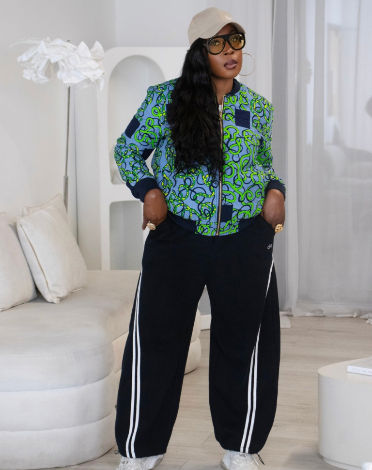 Reversible African Print Bomber Jacket with Denim on the inner reverse | African print Biker Jacket | Ankara print Bomber Jacket | African Print Outerwear | African Winter  style for women | sustainable African Fashion | recycled African print clothing | Ethically sourced fashion | ethically sourced clothing | handmade clothing | African clothing for women | Ankara jacket | Tribal prints kimono | Floral African print clothing | Cotton Blazer | African print workwear | African clothing UK 