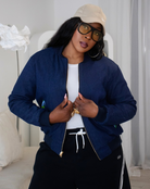 Reversible African Print Bomber Jacket with Denim on the inner reverse | African print Biker Jacket | Ankara print Bomber Jacket | African Print Outerwear | African Winter  style for women | sustainable African Fashion | recycled African print clothing | Ethically sourced fashion | ethically sourced clothing | handmade clothing | African clothing for women | Ankara jacket | Tribal prints kimono | Floral African print clothing | Cotton Blazer | African print workwear | African clothing UK 