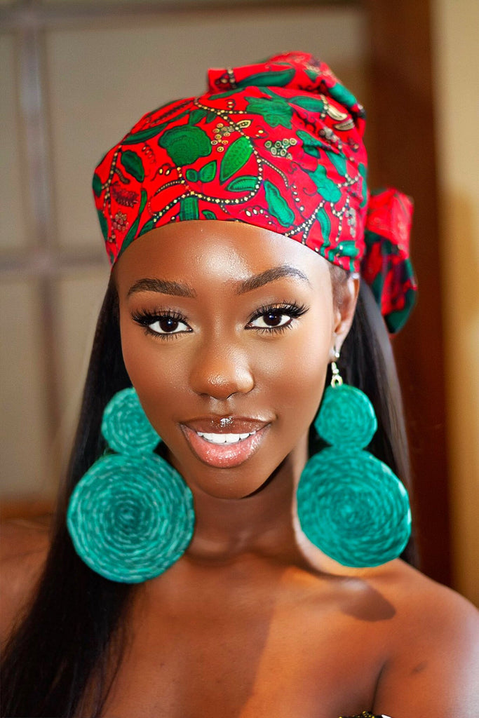 African Print headwrap| Ankara headwrap | African piece bandana | Ankara headpiece | African headband | Ankara headband | African print scarf | African scarf | Ankara cotton scarf | Ankara bandana | African headgear | African headpiece | Gele | Rattan Earring | Rattan drop earring | African style giftset | African inspired gift items | African accessories | Ankara accessories | Kente accessories |African Clothing from CUMO LONDON
