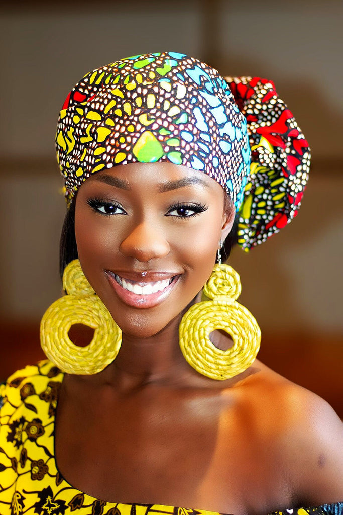 African Print headwrap| Ankara headwrap | African piece bandana | Ankara headpiece | African headband | Ankara headband | African print scarf | African scarf | Ankara cotton scarf | Ankara bandana  | African headgear | African headpiece | Gele | Rattan Earring | Rattan drop earring | African style giftset | African inspired gift items | African accessories | Ankara accessories