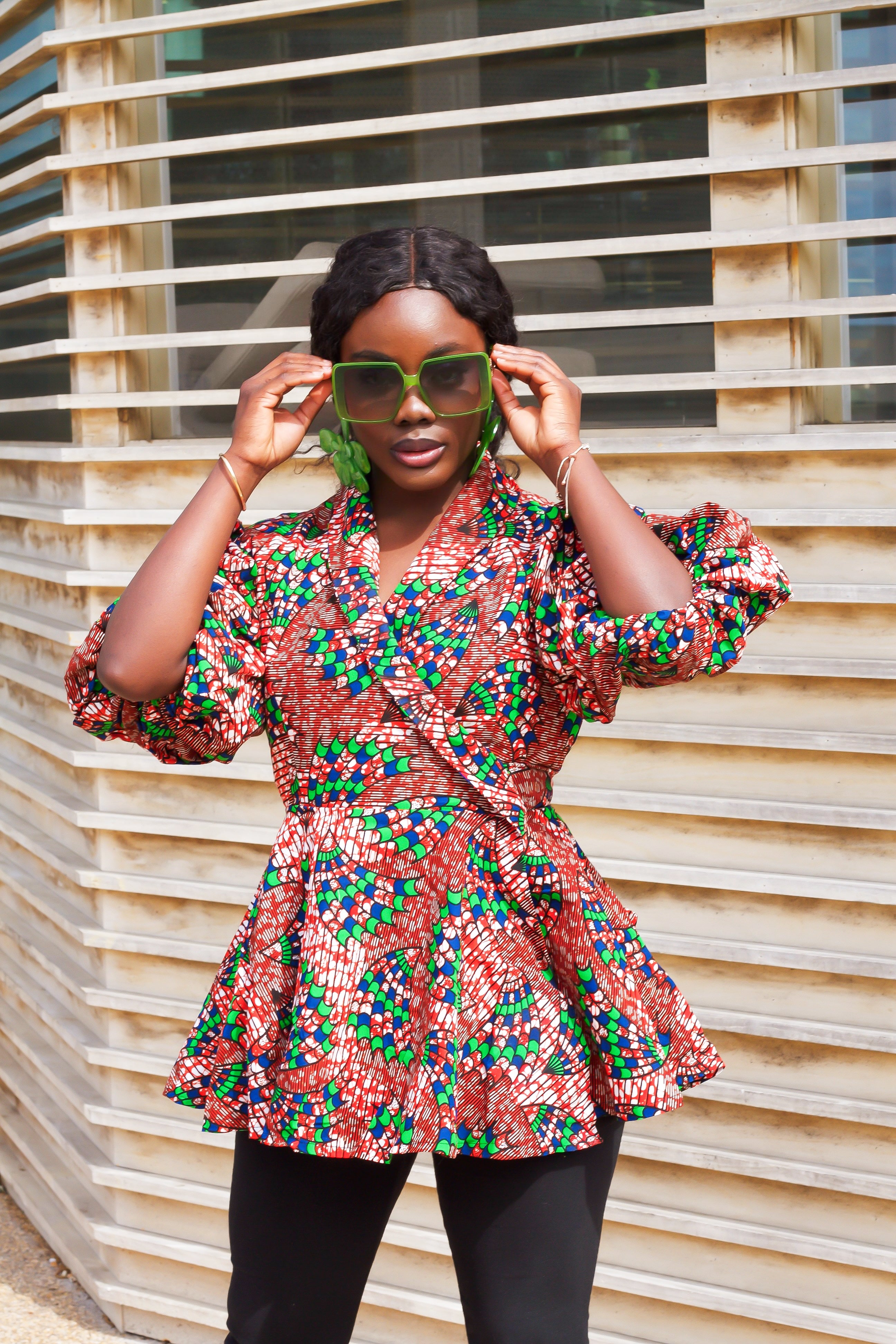 CUMO London Modern African Print Peplum Wrap Blouse African Clothing CUMO LONDON
