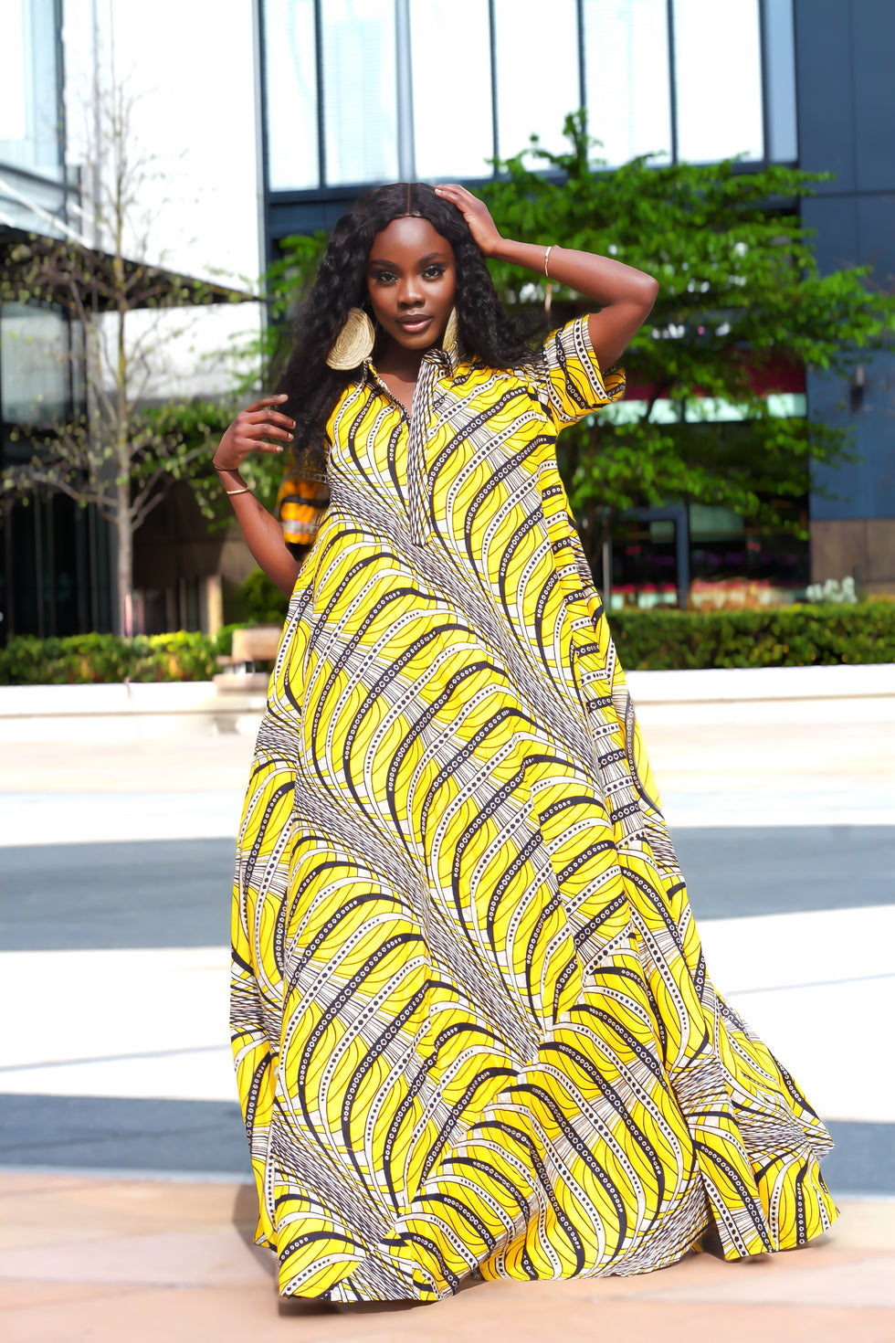 Comoros Flag Off Shoulder Maxi Dress - Green and Yellow Design and National Emblem TS04