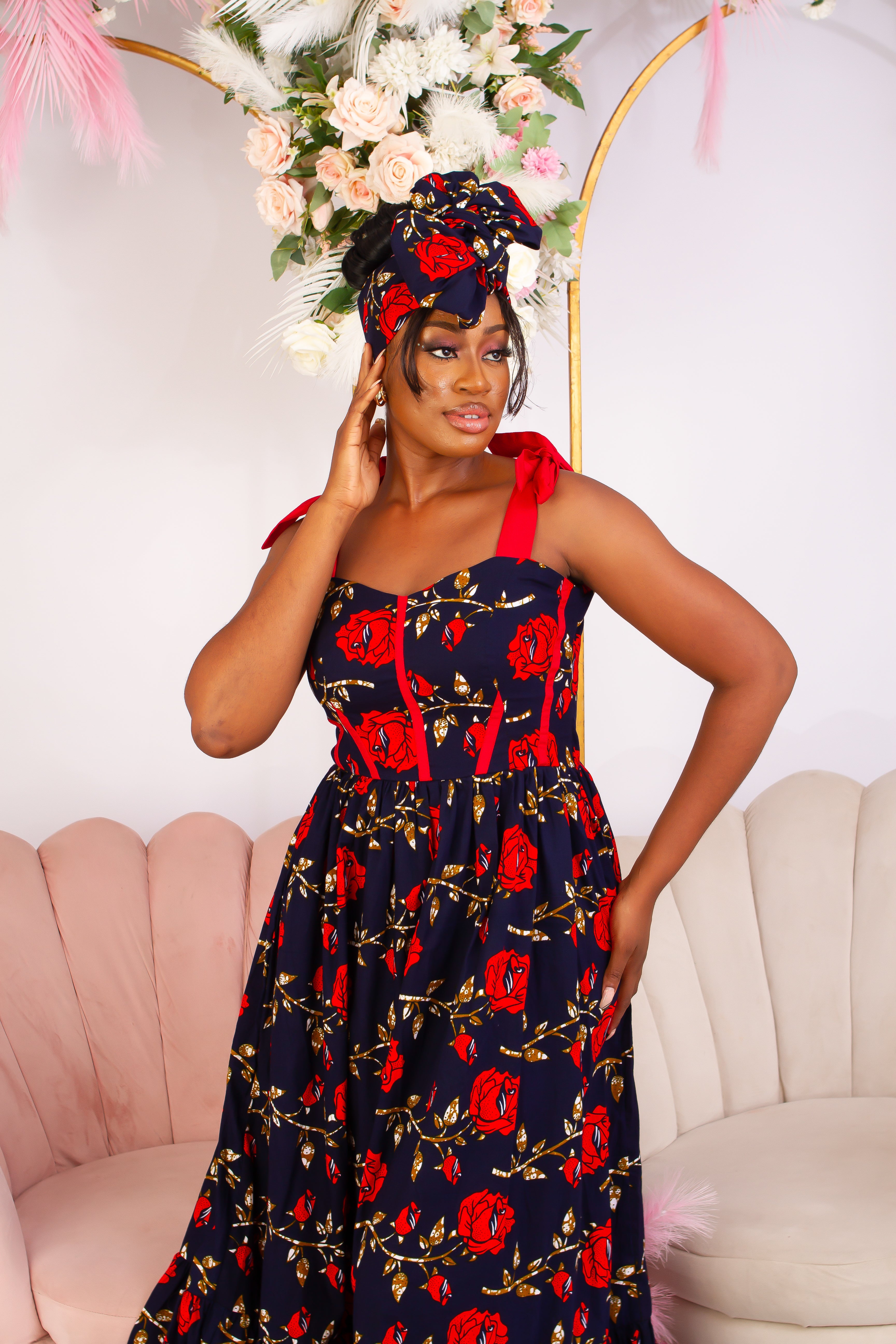 Black gown with red roses online